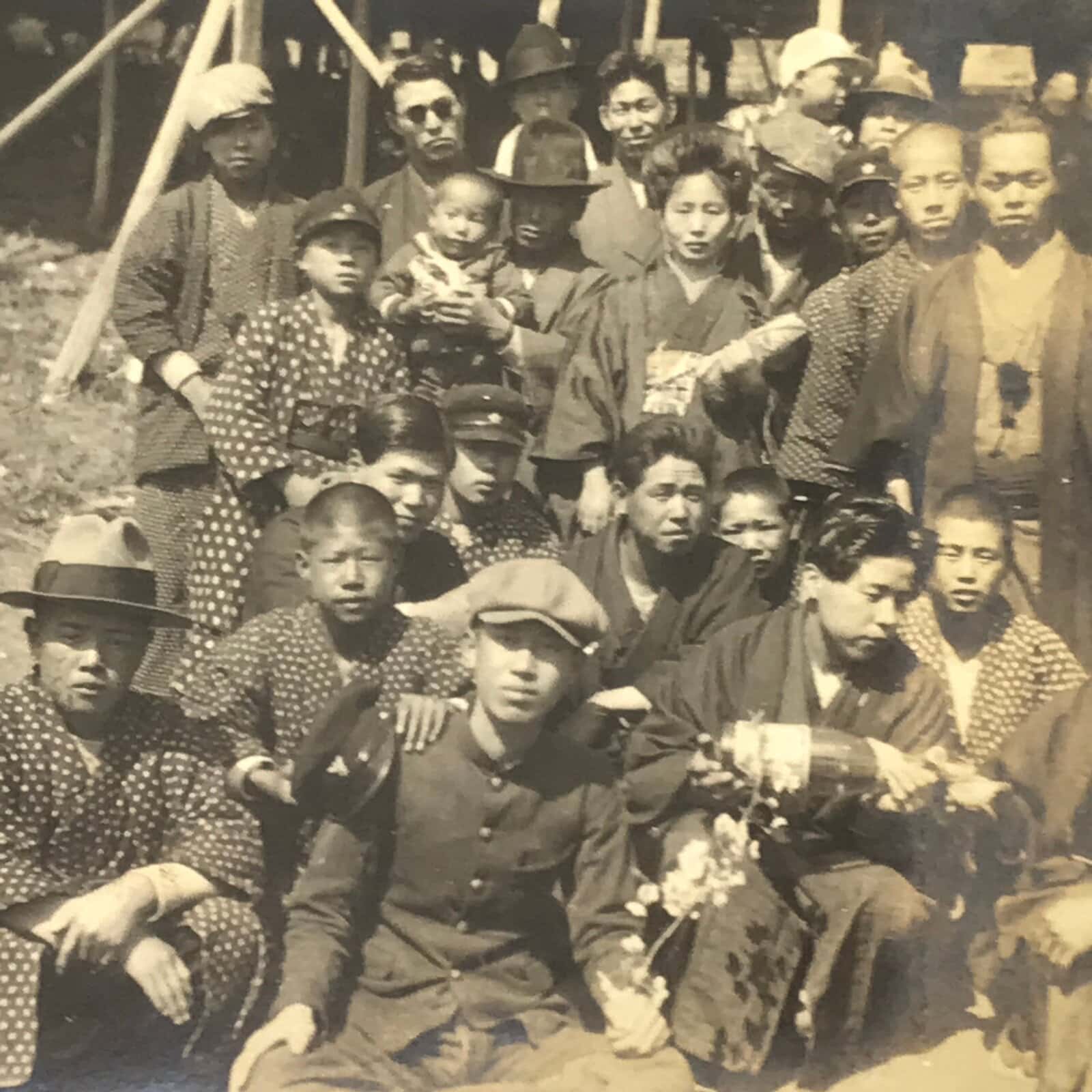 Japanese Showa School Boys Group Photograph Vtg Hakama Celebration Sepia PH230