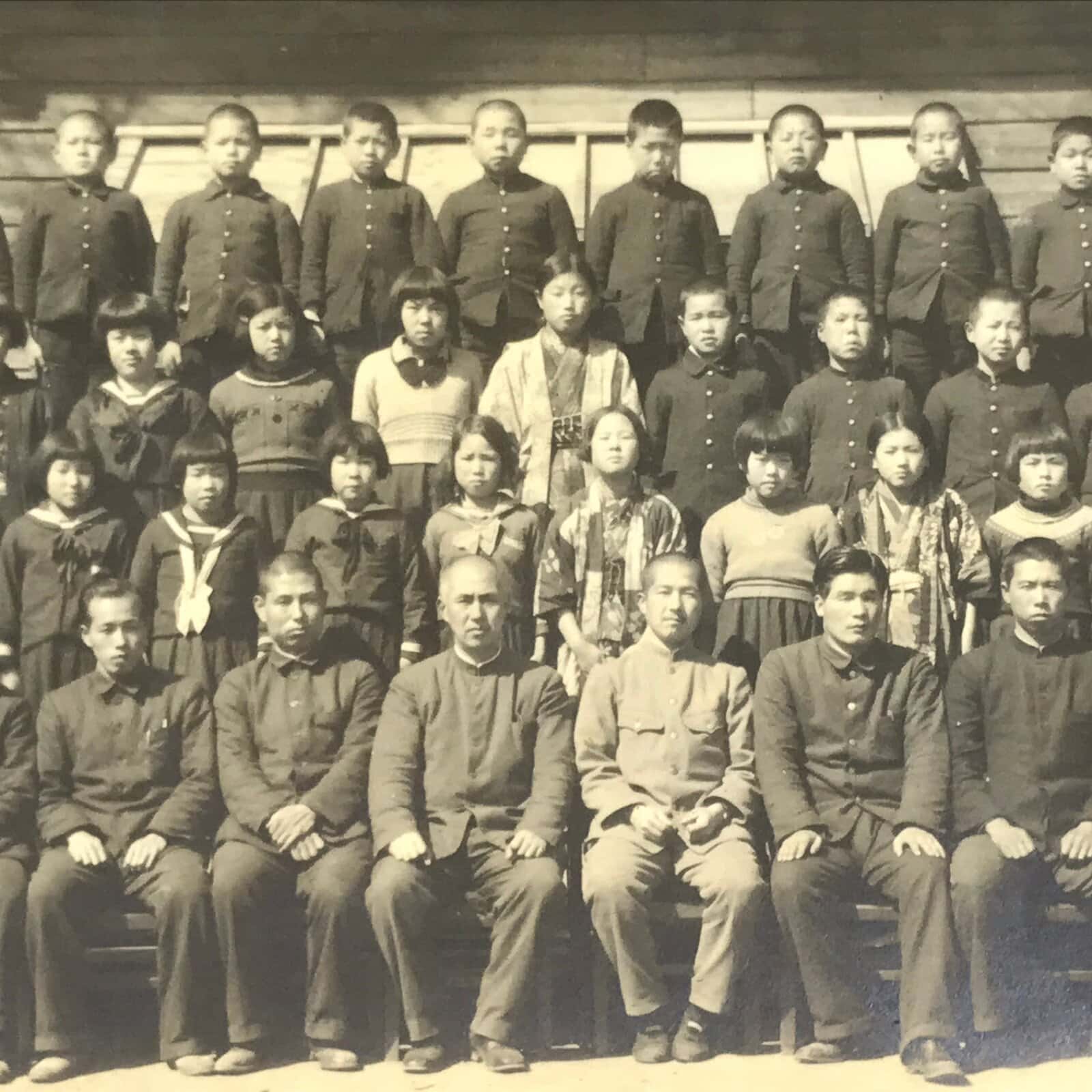 Japanese Showa School Class Photograph Group Student Uniform Sepia Tone PH168