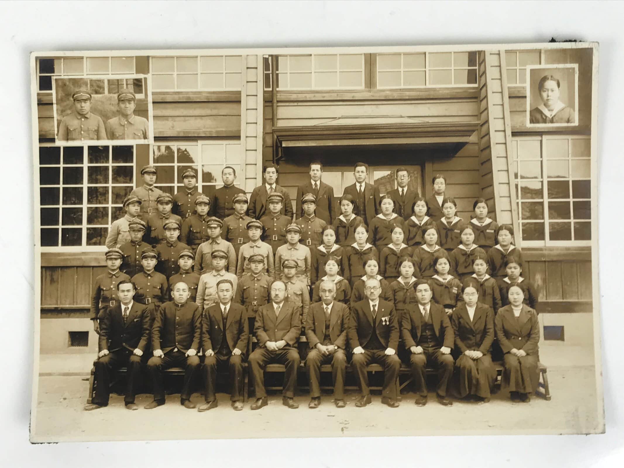 Japanese Showa School Class Photograph Vtg Group Student Uniform Sepia PH64