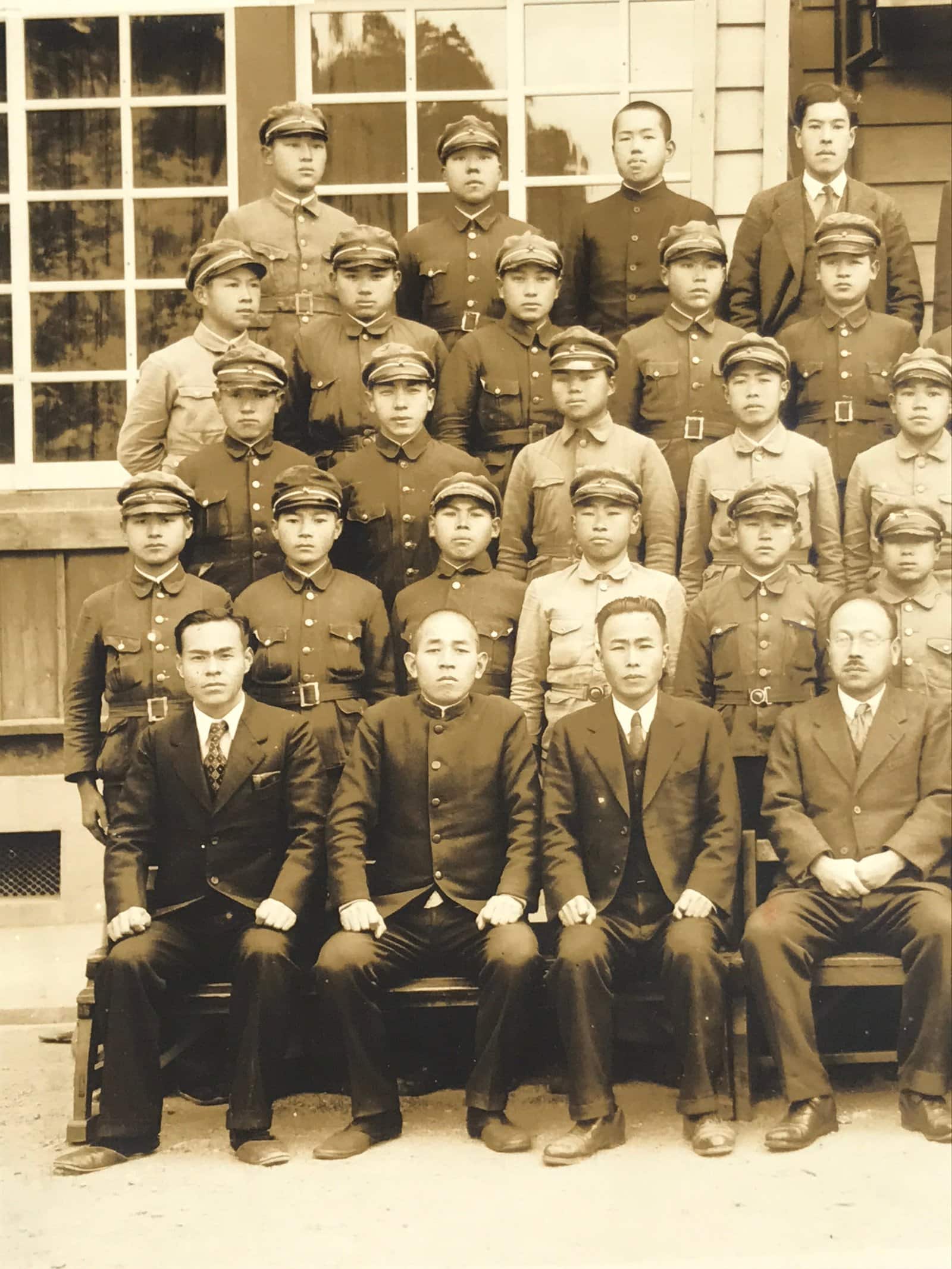 Japanese Showa School Class Photograph Vtg Group Student Uniform Sepia PH64