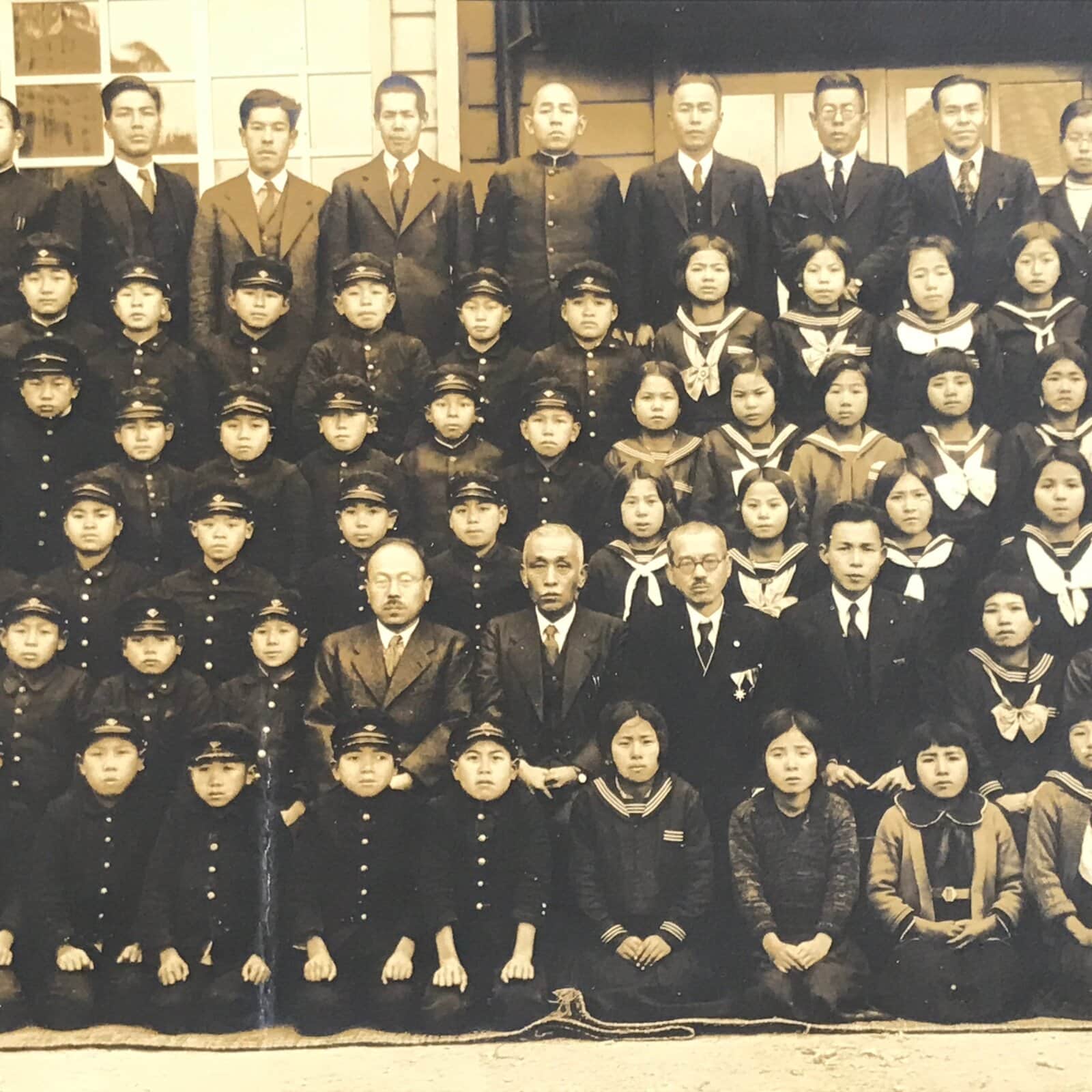 Japanese Showa School Class Photograph Vtg Group Student Uniform Sepia Tone PH70