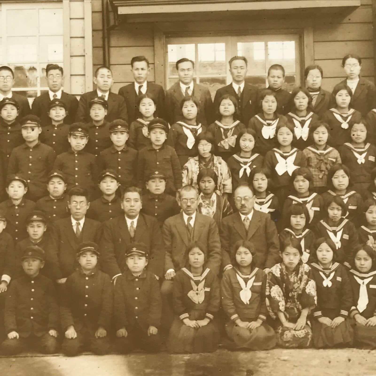 Japanese Showa School Class Photograph Vtg Group Student Uniform Sepia Tone PH71