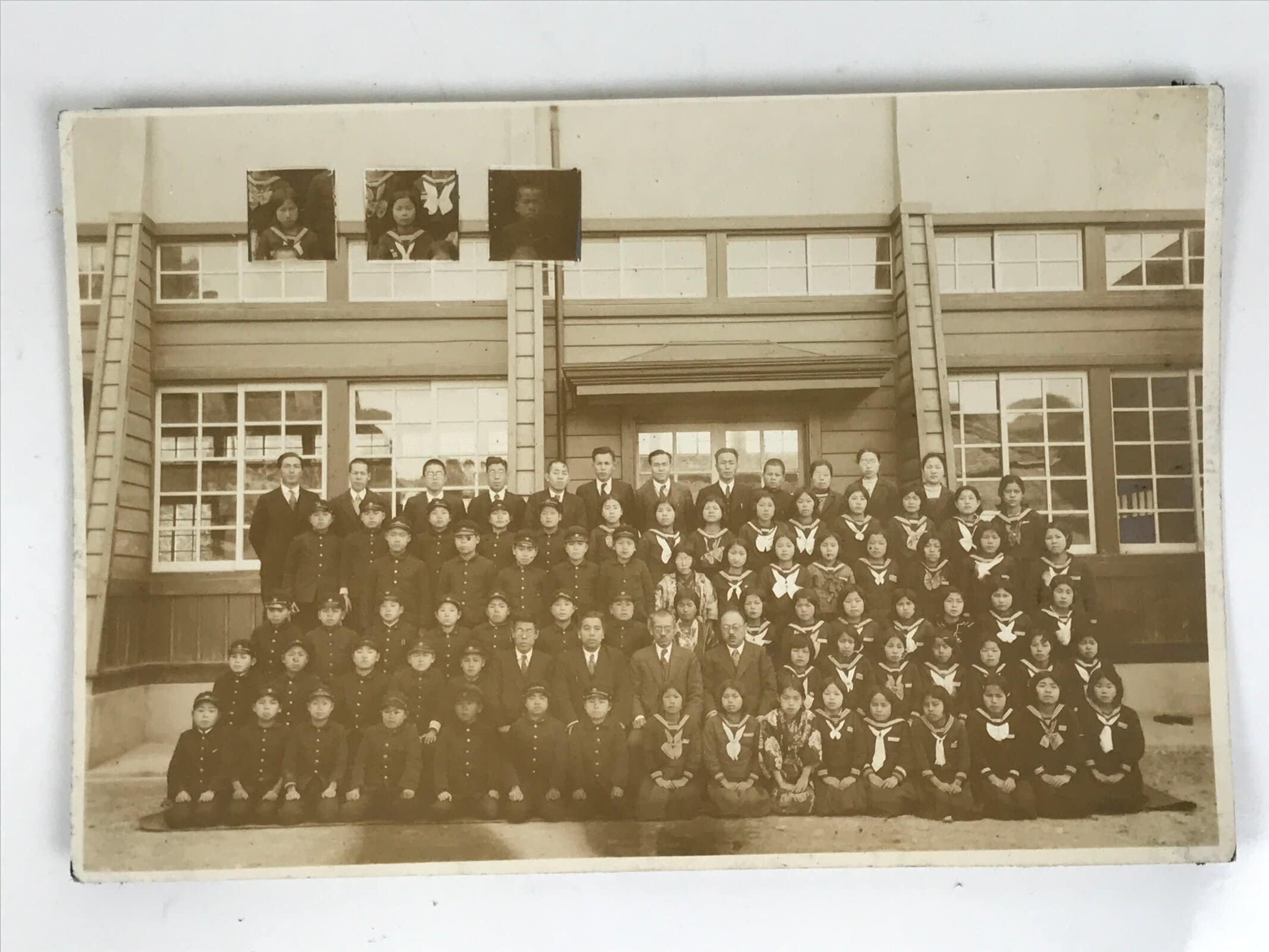 Japanese Showa School Class Photograph Vtg Group Student Uniform Sepia Tone PH71