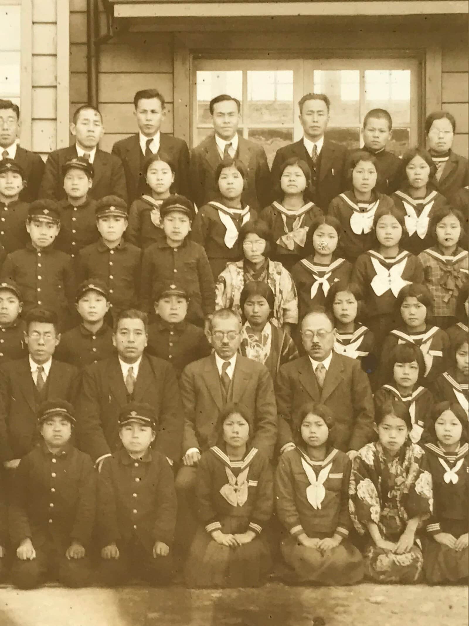 Japanese Showa School Class Photograph Vtg Group Student Uniform Sepia Tone PH71