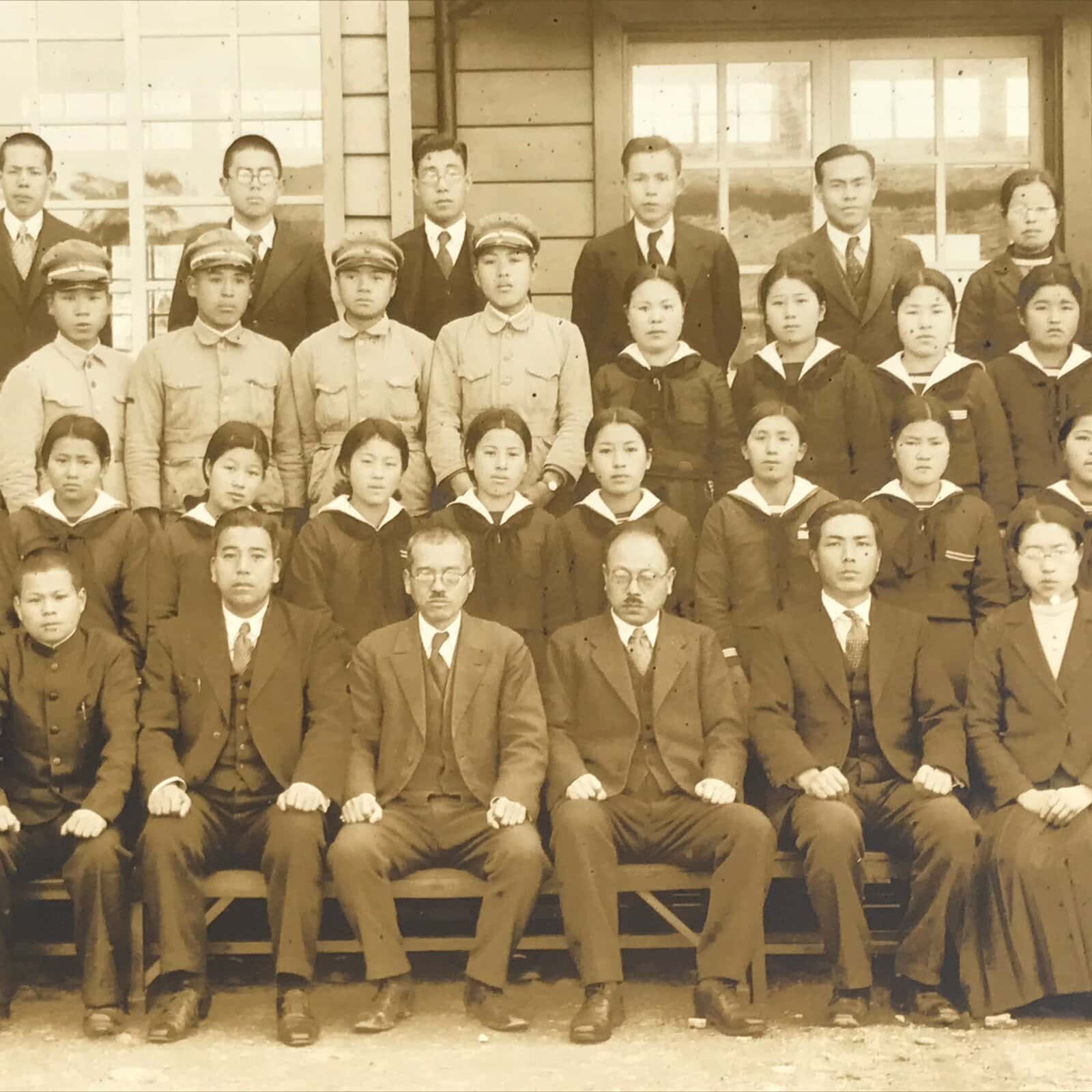 Japanese Showa School Class Photograph Vtg Group Student Uniform Sepia Tone PH74