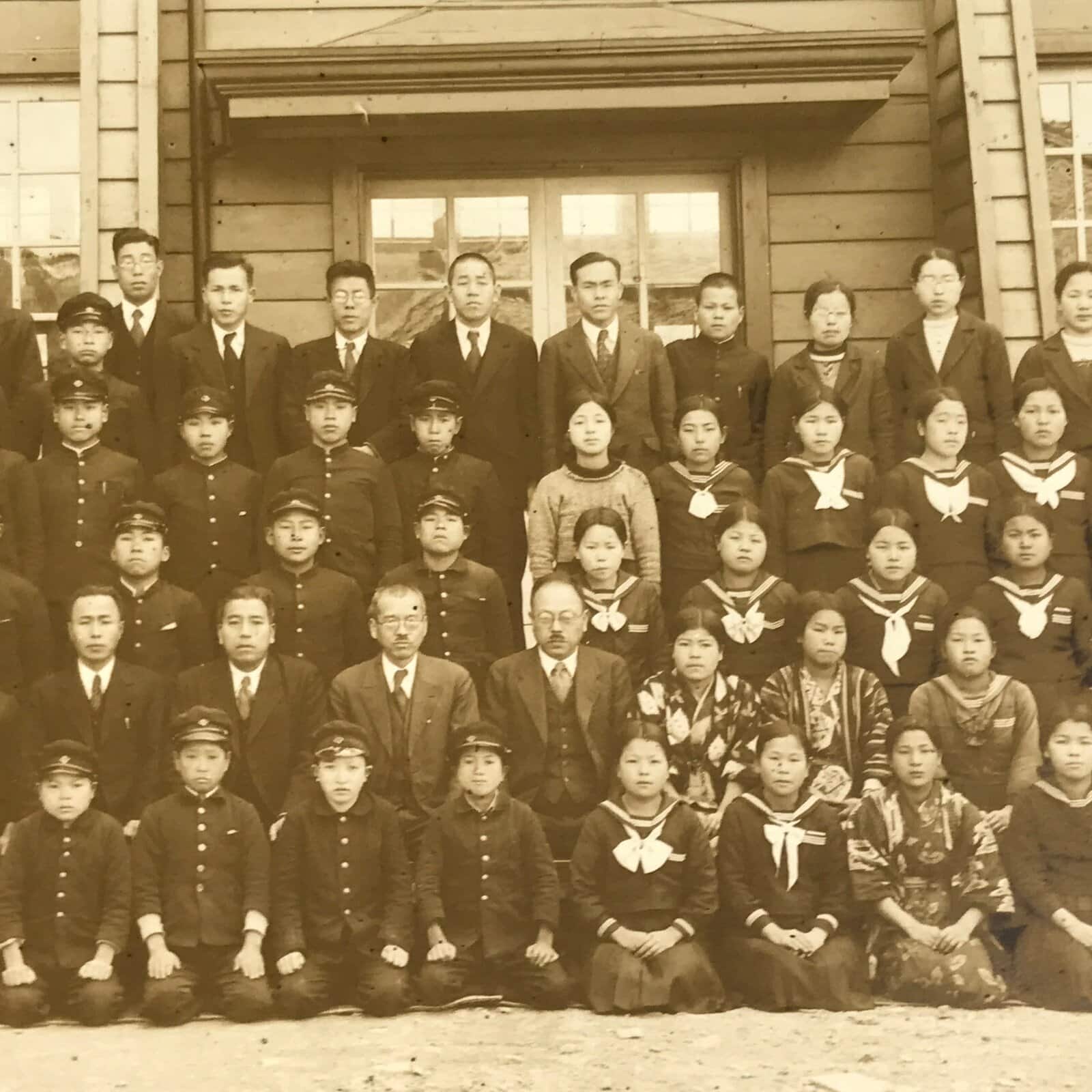 Japanese Showa School Class Photograph Vtg Group Student Uniform Sepia Tone PH76