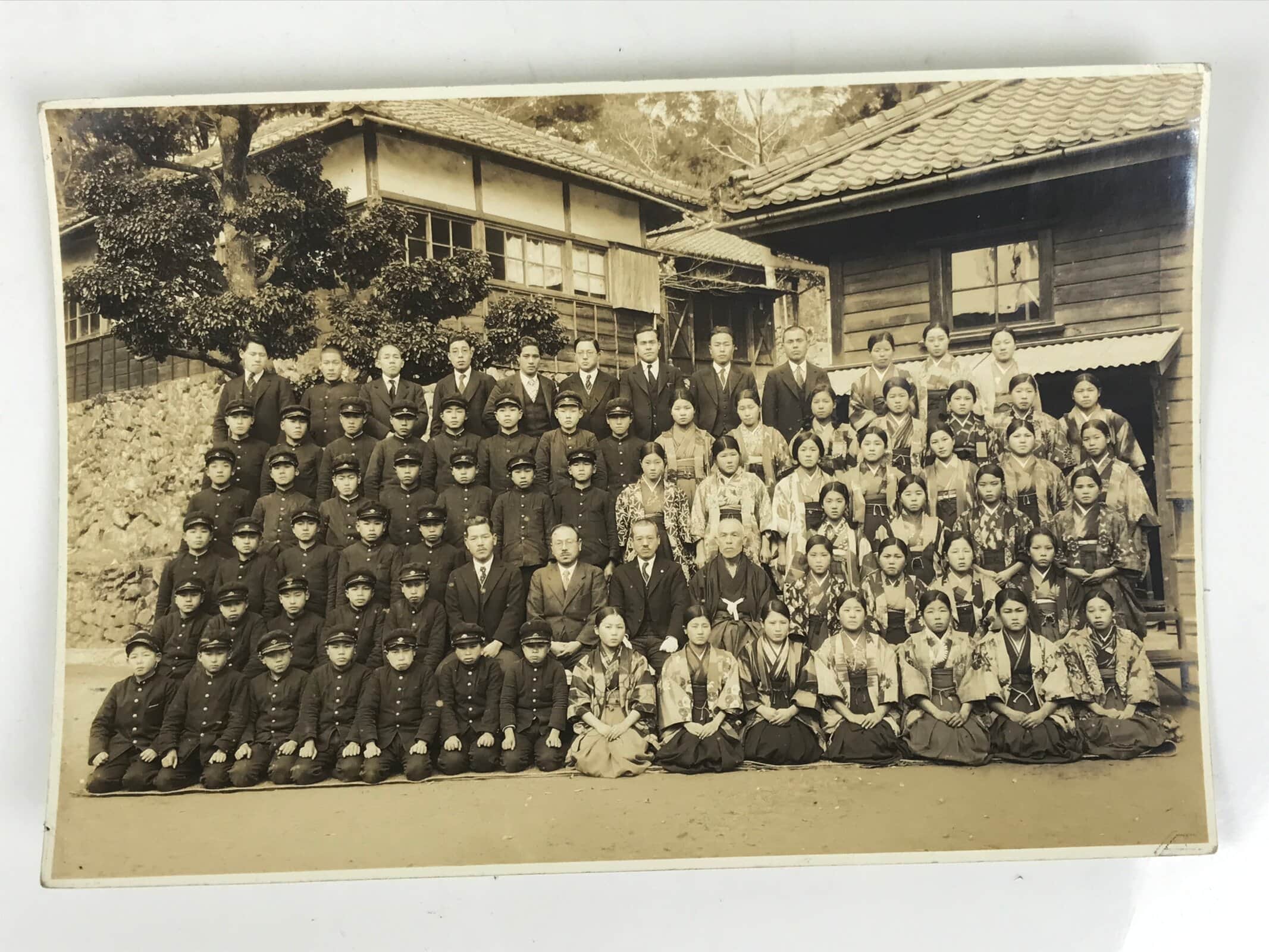 Japanese Showa School Class Photograph Vtg Group Student Uniform Sepia Tone PH77