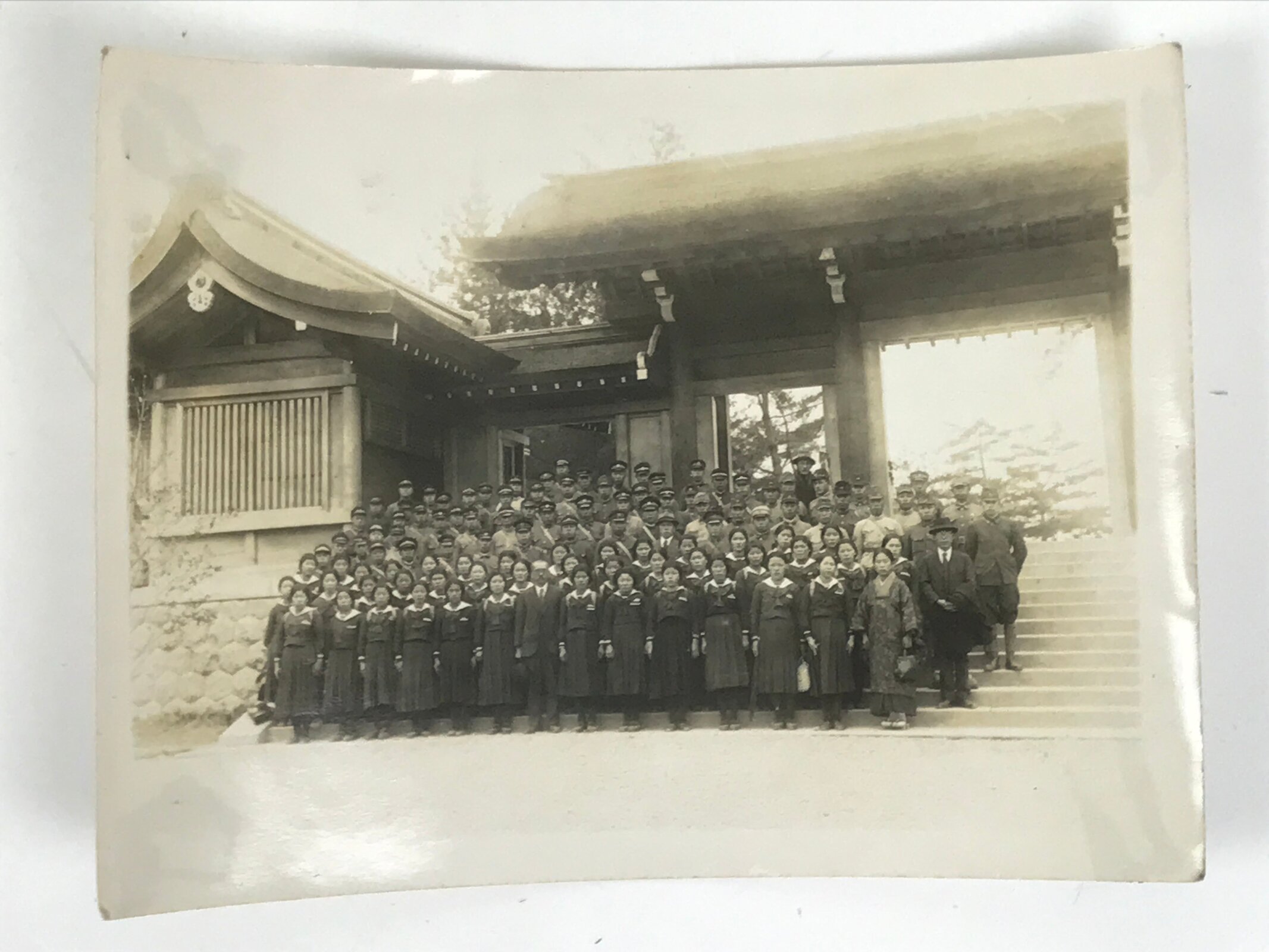 Japanese Showa School Class Trip Photograph Vtg Temple Palace Gate Sepia PH151