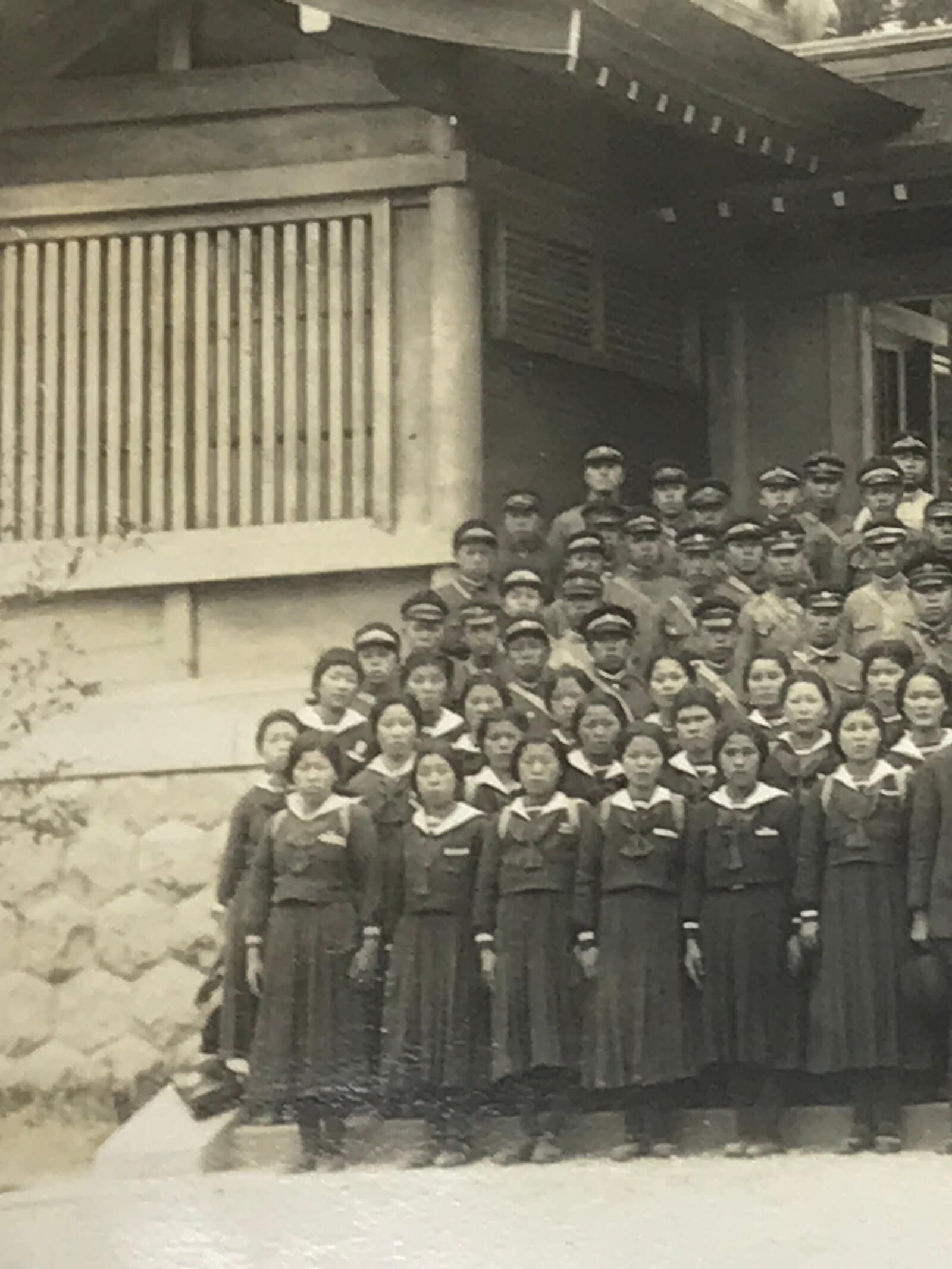 Japanese Showa School Class Trip Photograph Vtg Temple Palace Gate Sepia PH151