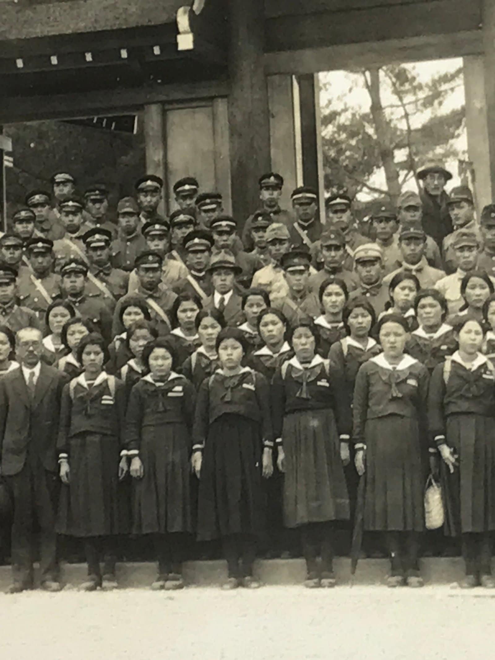 Japanese Showa School Class Trip Photograph Vtg Temple Palace Gate Sepia PH151