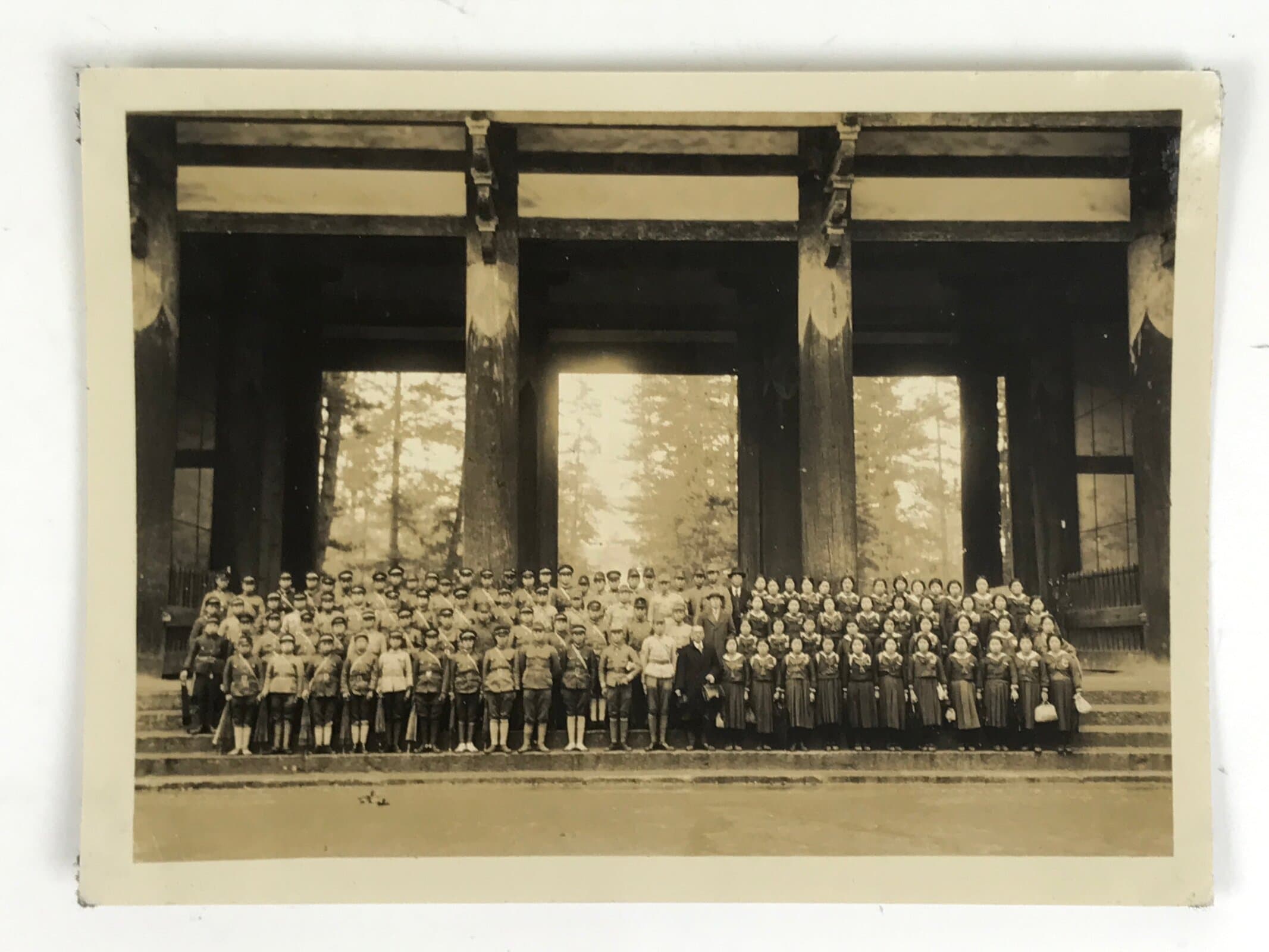Japanese Showa School Class Trip Photograph Vtg Todaiji Temple Nara Sepia PH140