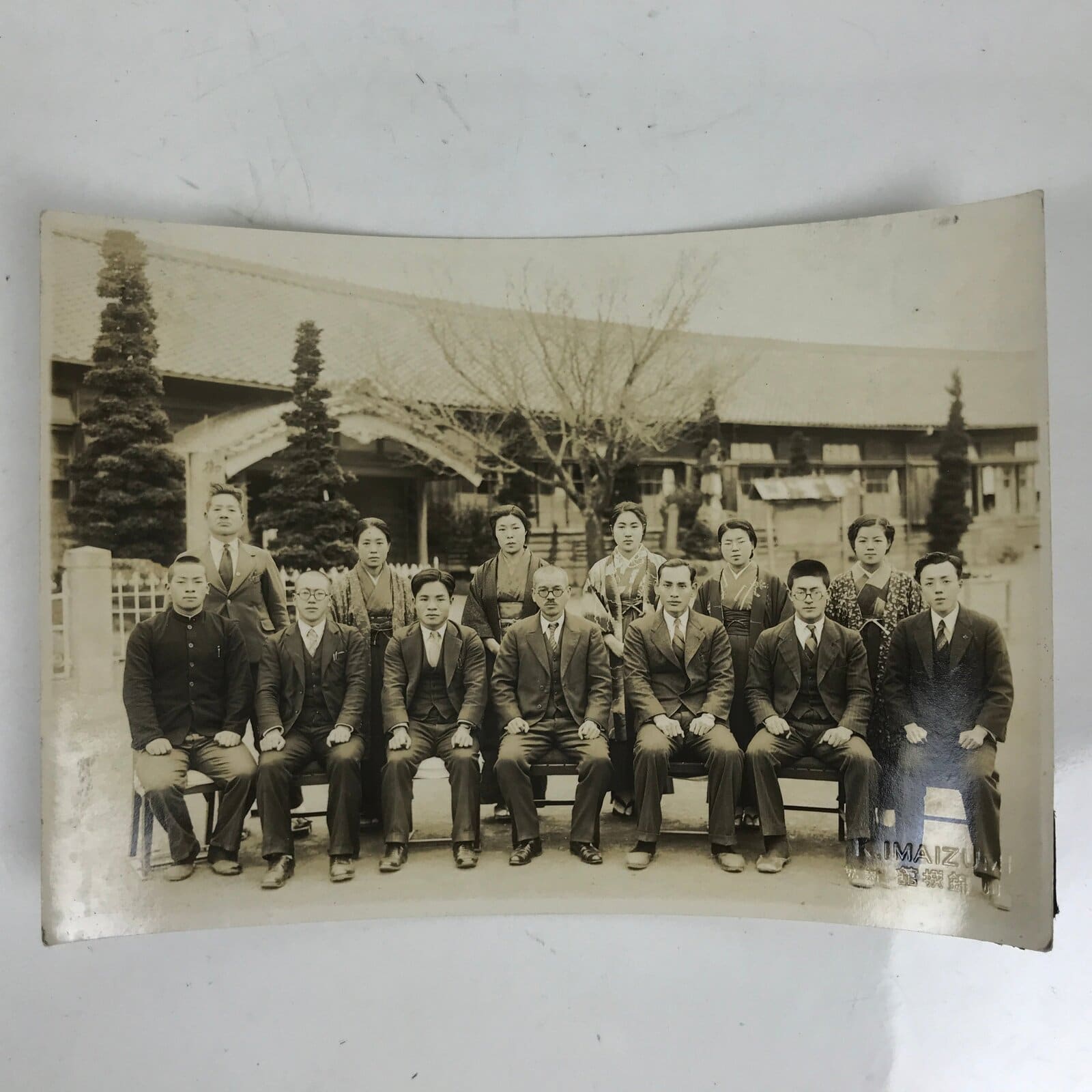 Japanese Showa School Staff Group Photograph Vtg Teacher Kimono Sepia Tone PH148