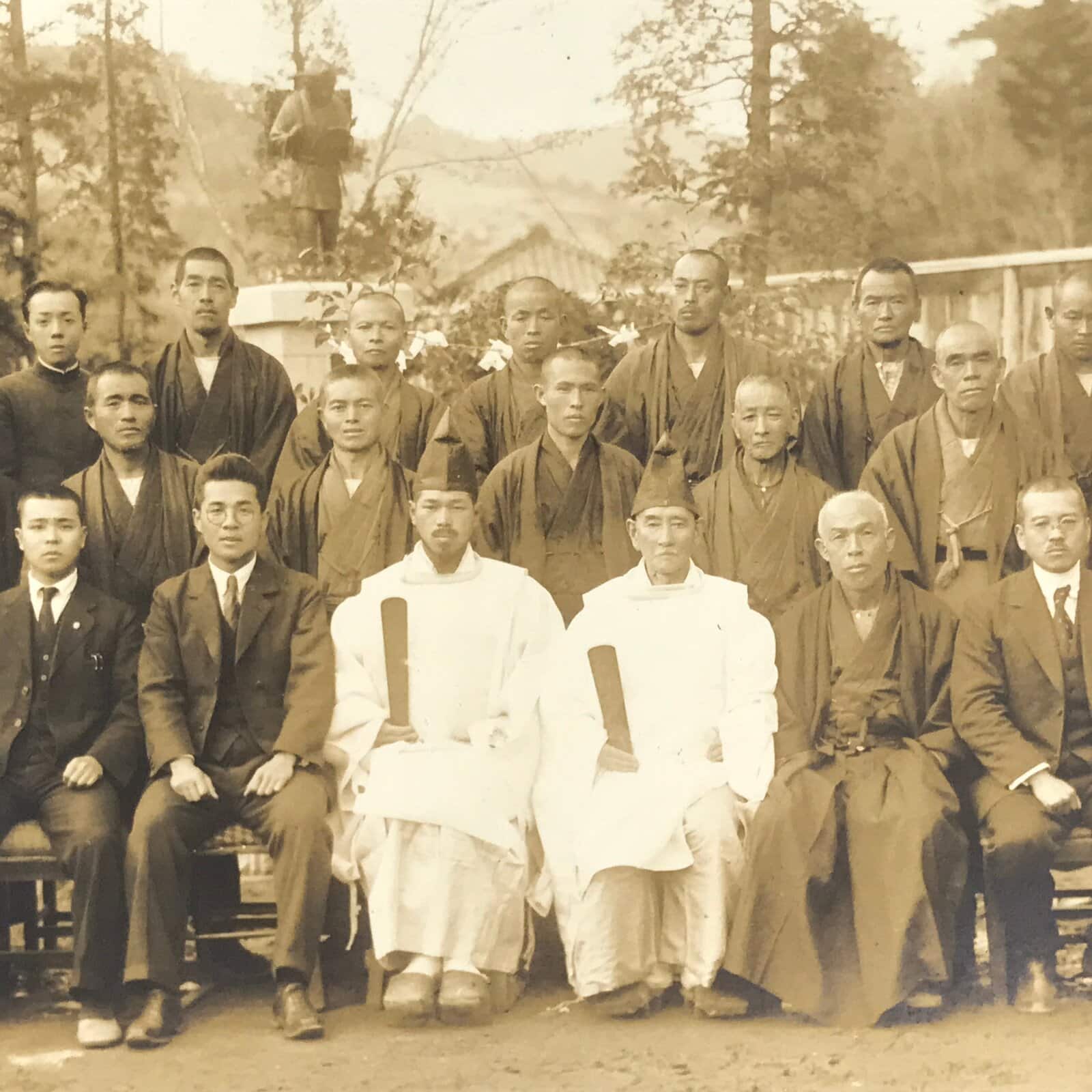 Japanese Showa Shinto Shrine Priest Photograph Vtg Monks Kimono Sepia Tone PH164