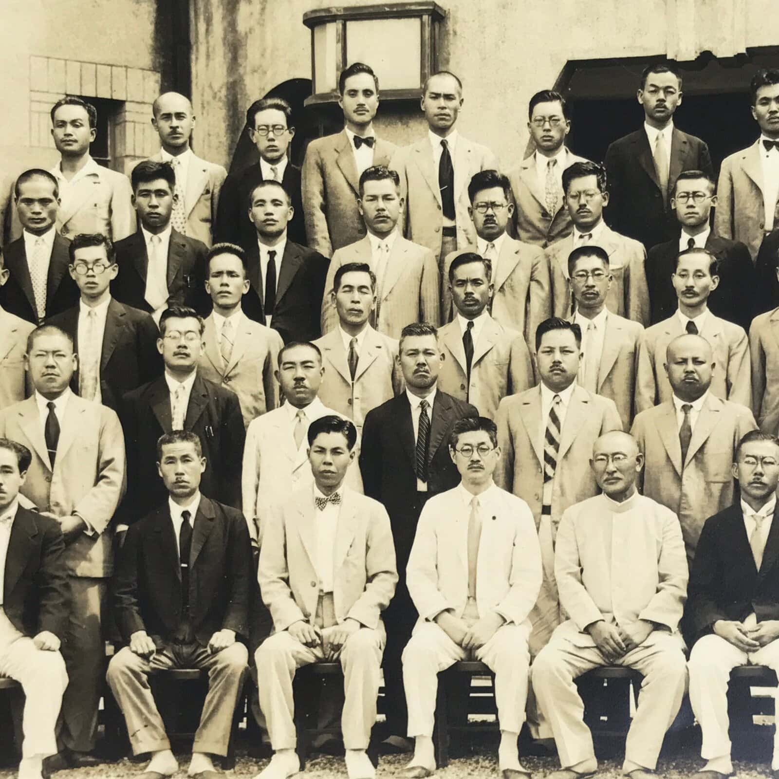 Japanese Showa Teacher Meeting Group Photograph Vtg School Sepia Tone PH66