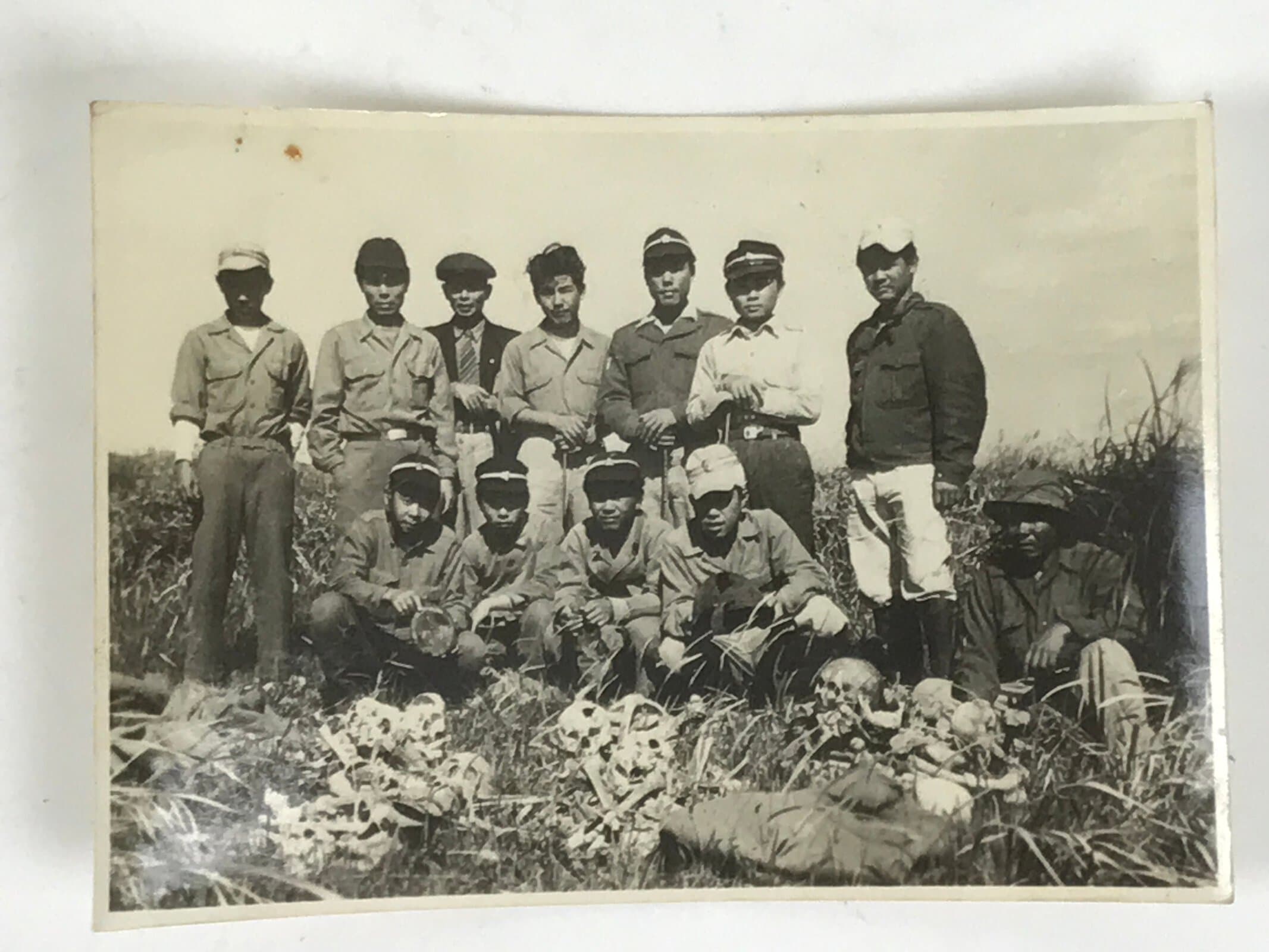 Japanese Showa Teen Boys Student Field Photograph Vtg Bones Skulls Sepia PH216