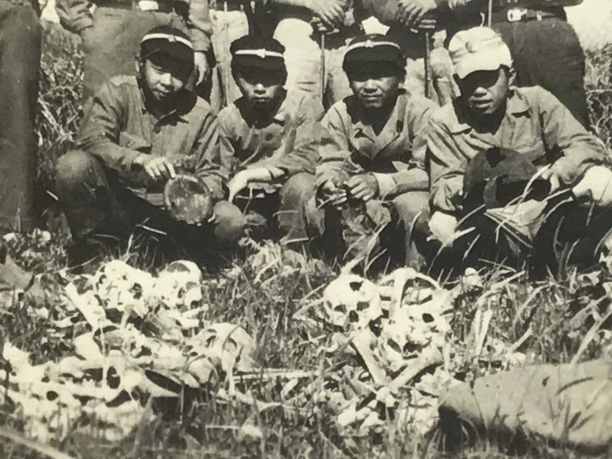 Japanese Showa Teen Boys Student Field Photograph Vtg Bones Skulls Sepia PH216