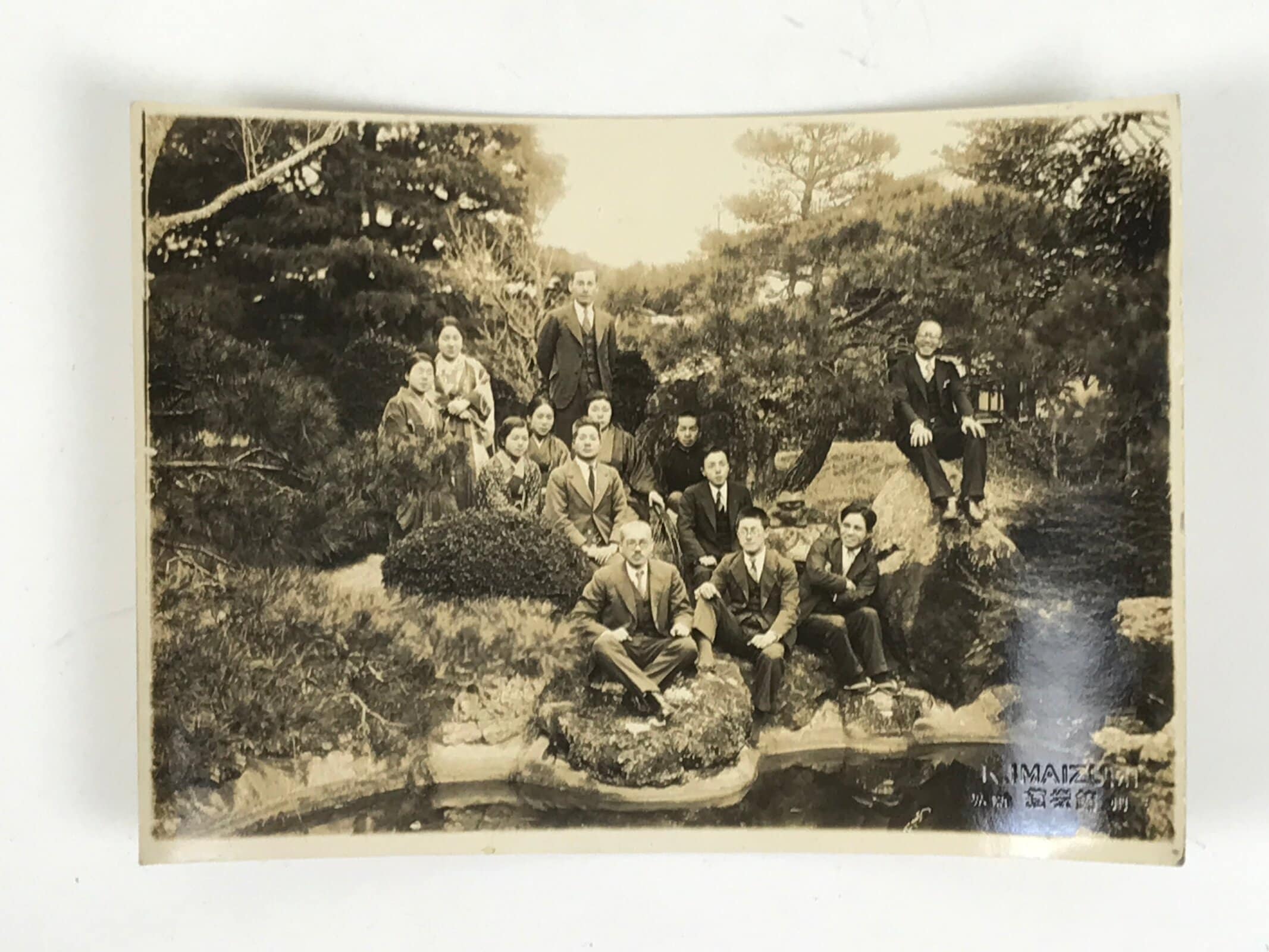 Japanese Showa Traditional Garden Group Staff Photograph Vtg Sepia Tone PH146