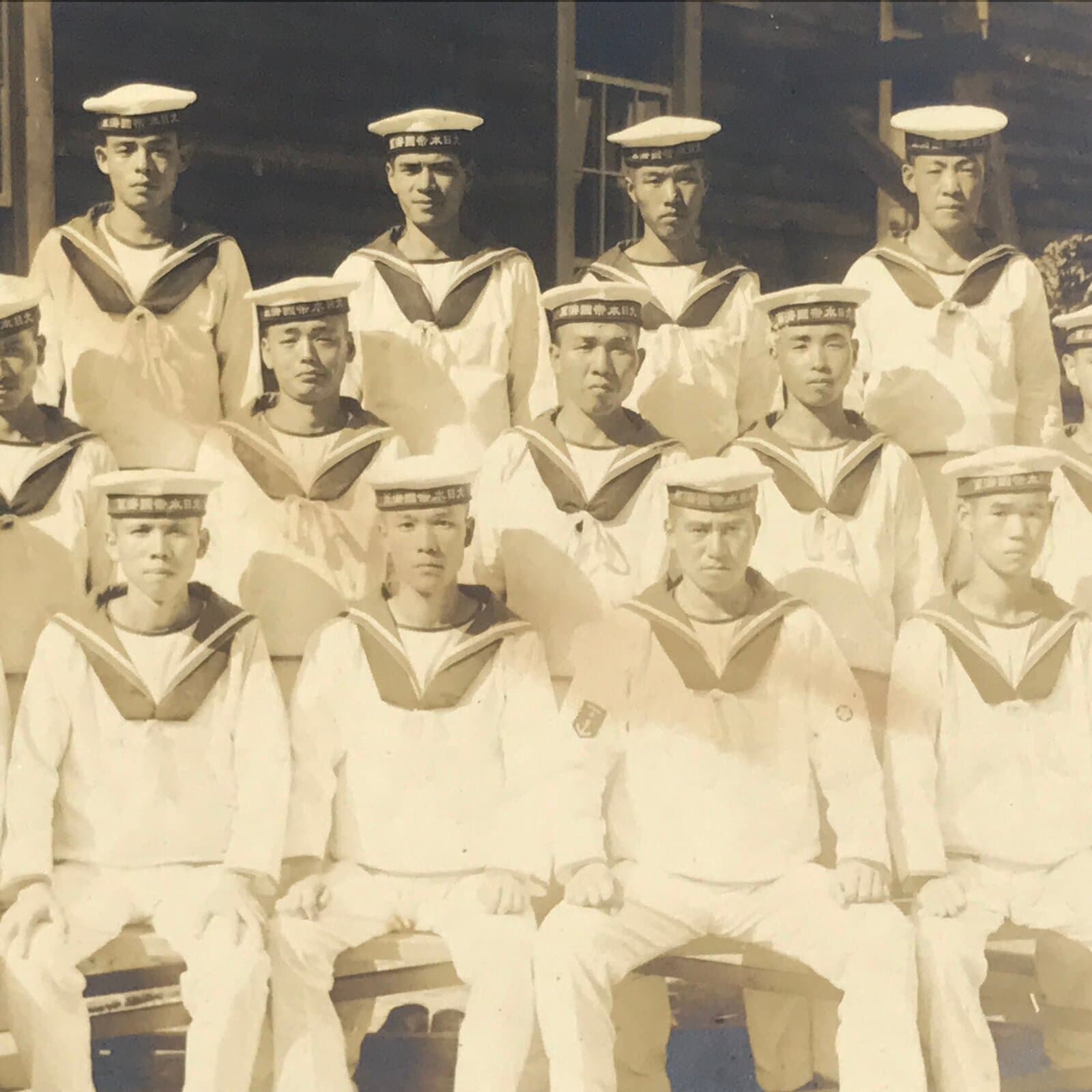 Japanese Showa WWII Military Navy Sailor Group Photograph Uniforms Sepia PH116