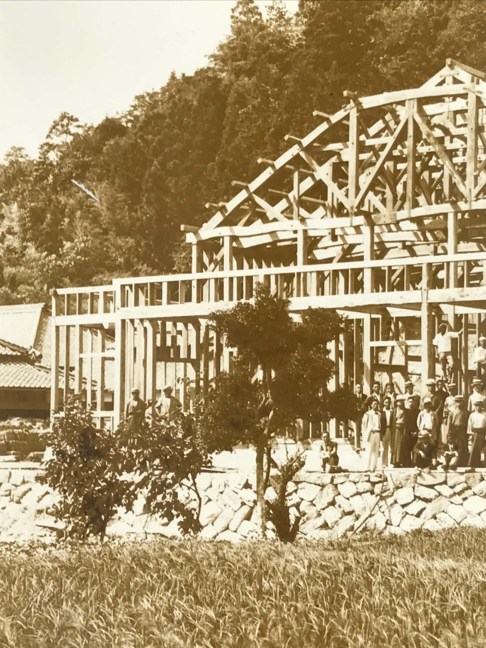 Japanese Showa Wood Frame Home Construction Photograph Vtg Daily Life Sepia PH88