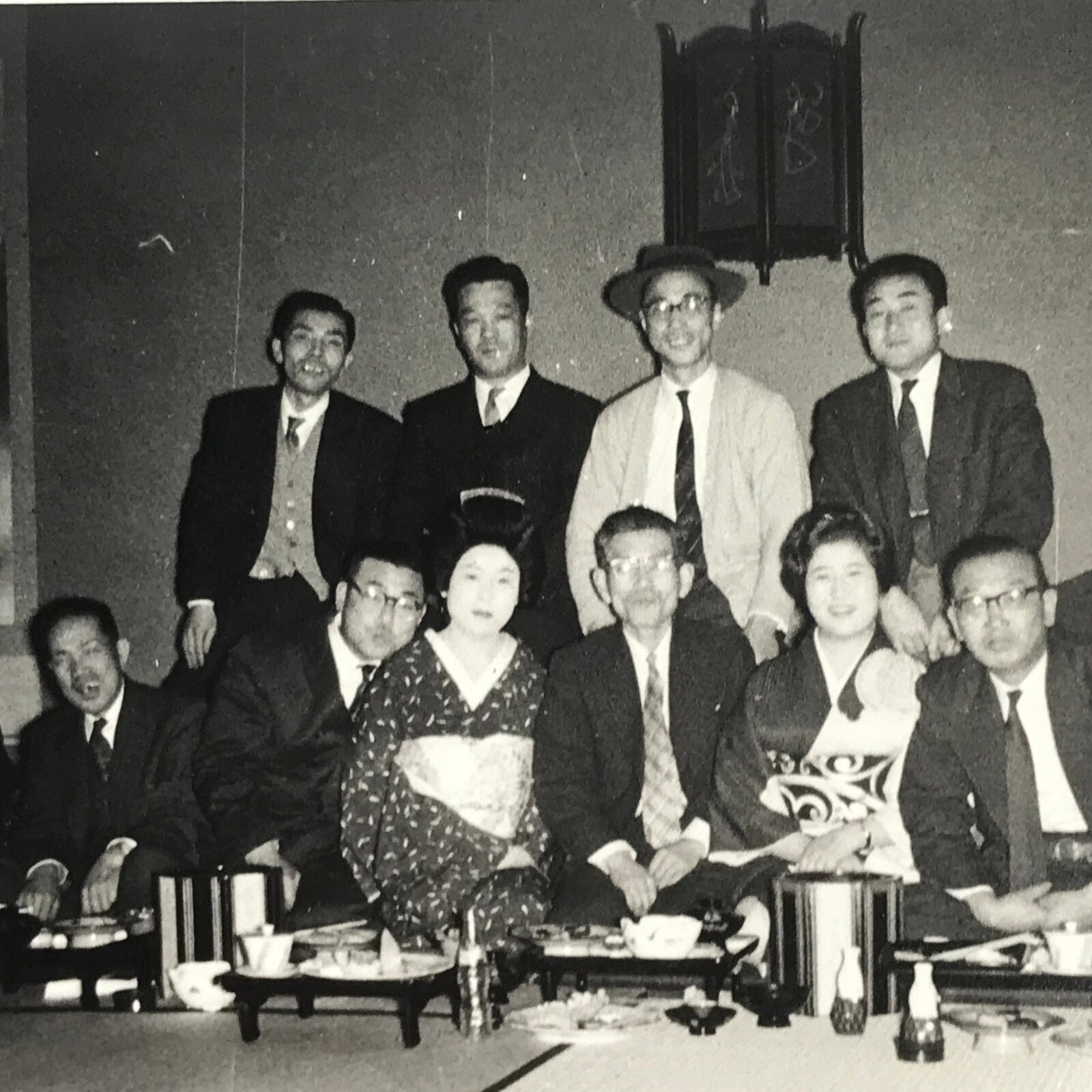Japanese Showa Work Party Enkai Photograph Vtg Geisha Group Black White PH172