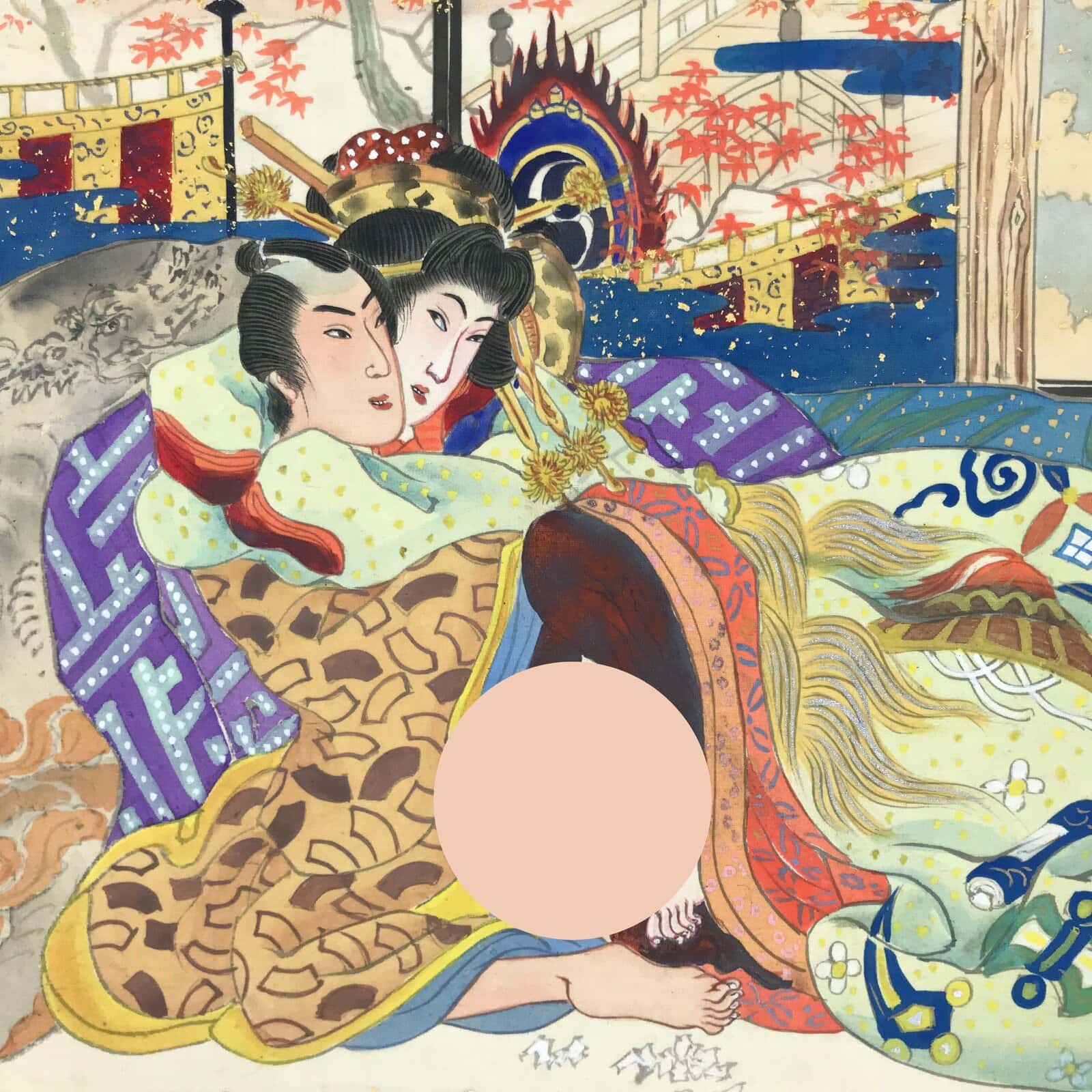 Japanese Shunga Erotic Art Vtg Handpainted Silk Kimono Fall Momiji Indoor FL503