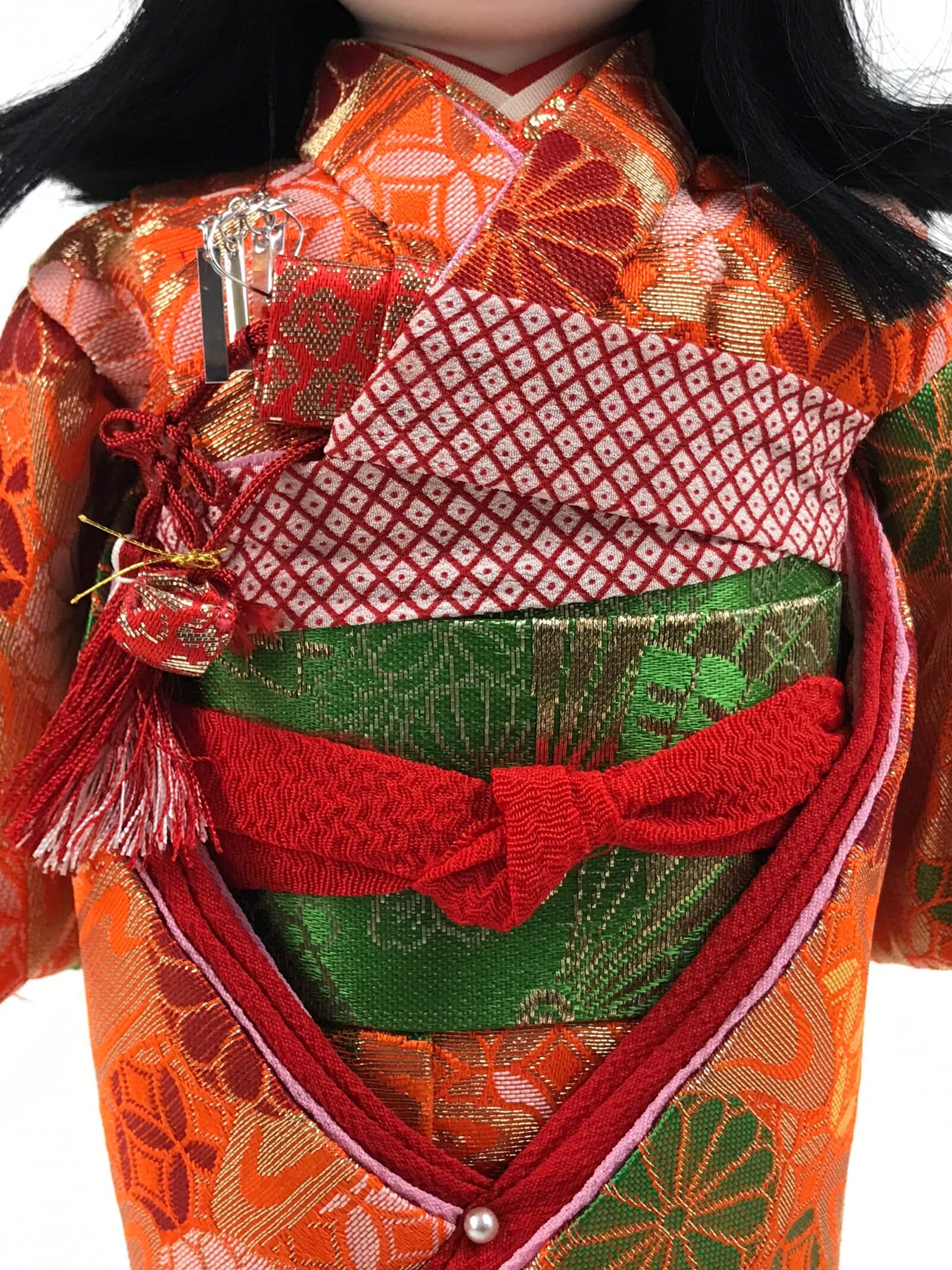 Japanese Silk Fabric Kimono Girl Doll Ichimatsu Vtg Ningyo Furisode Floral ST51