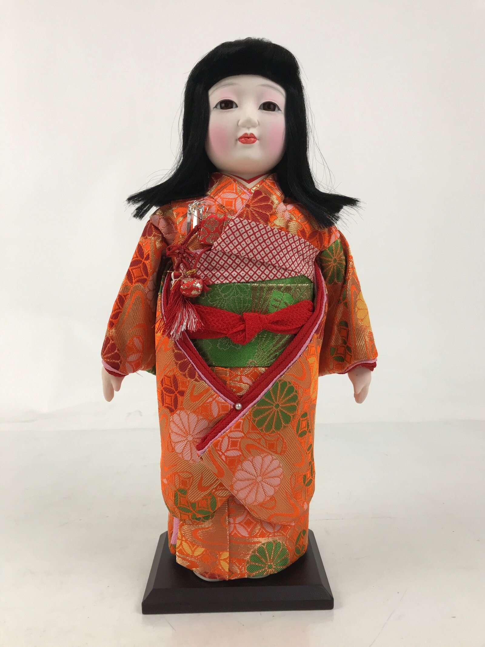 Japanese Silk Fabric Kimono Girl Doll Ichimatsu Vtg Ningyo Furisode Floral ST51