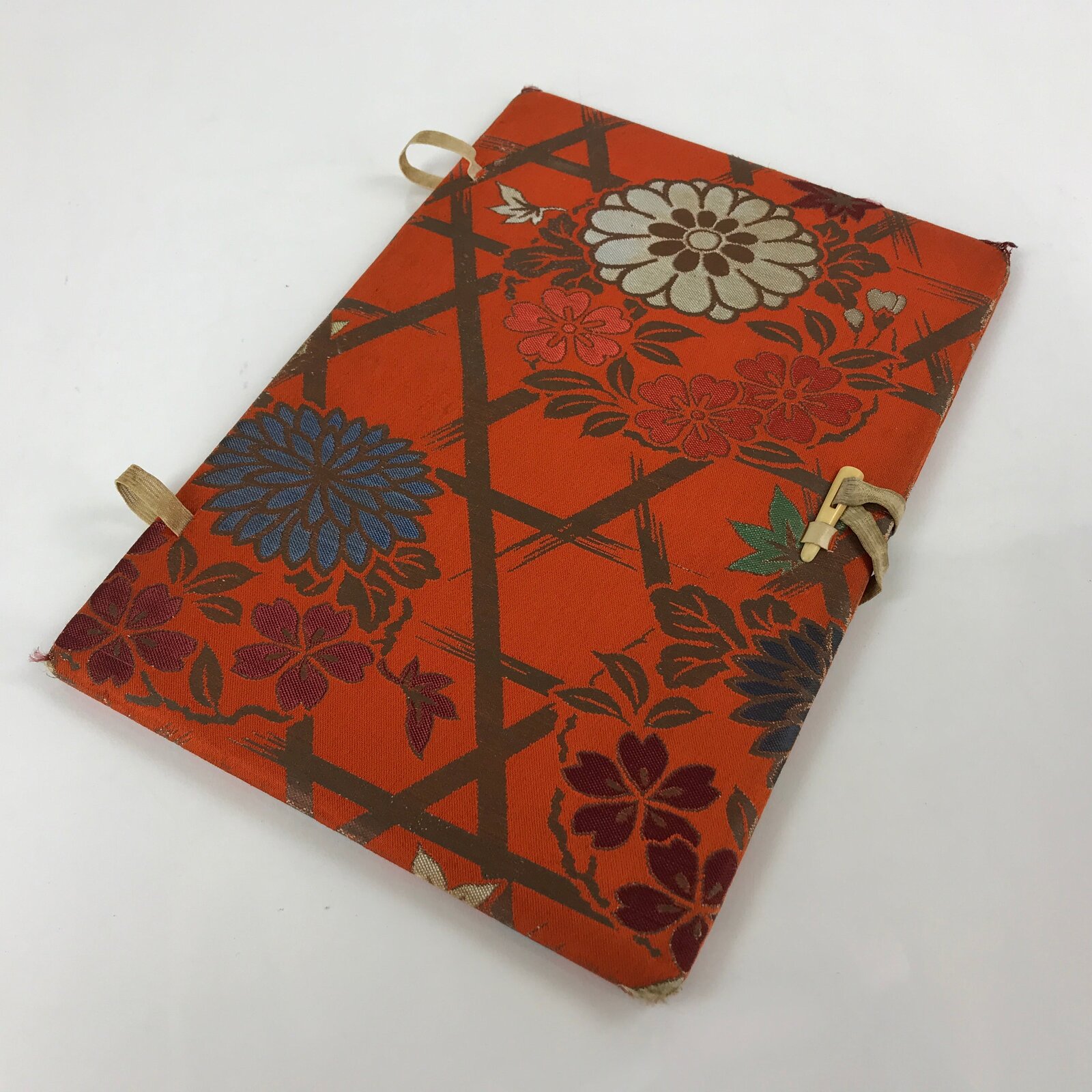 Japanese Silk Fabric Sheet Music Book Folder Vtg Floral Fuhonbasami Orange KB78