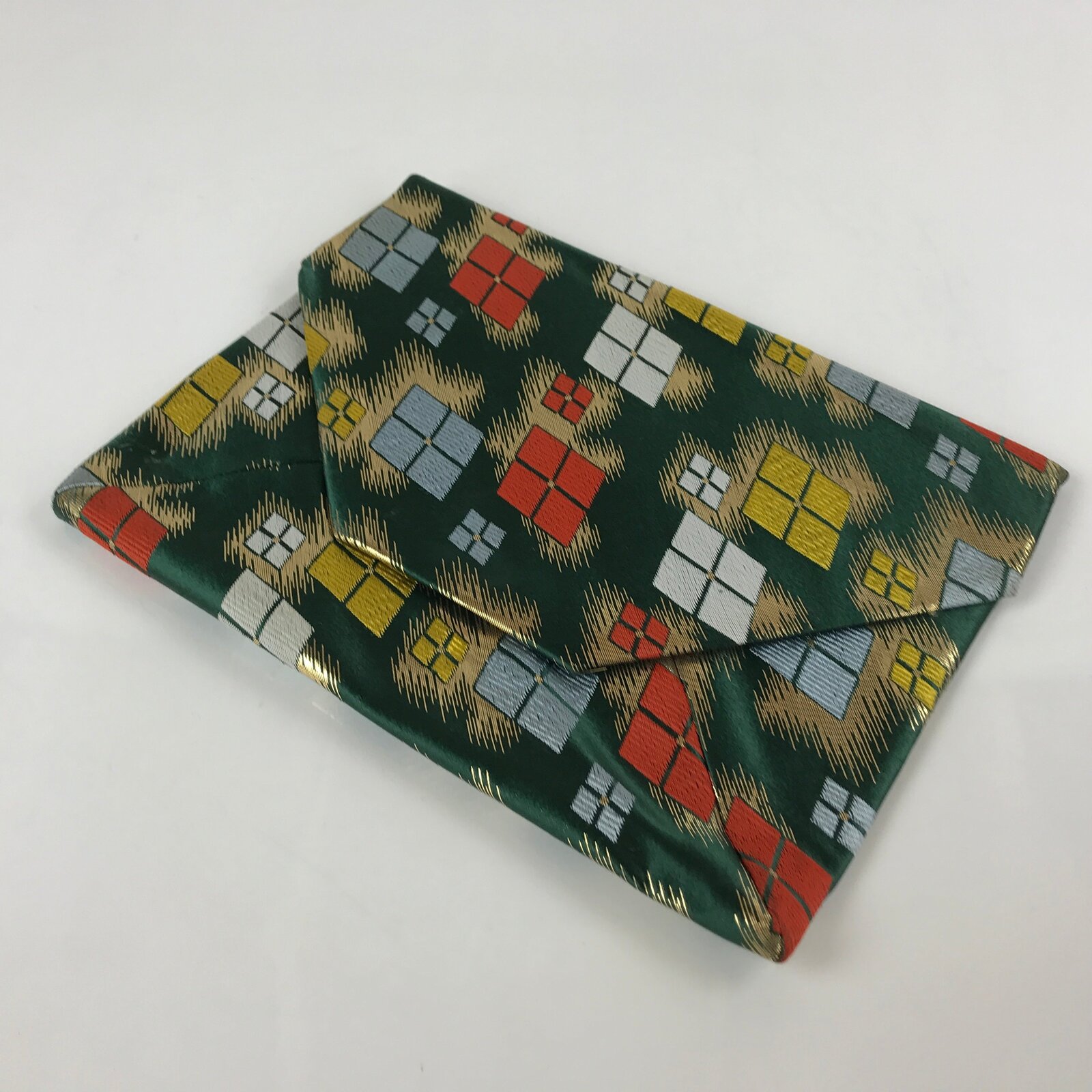 Japanese Silk Fabric Tea Ceremony Pouch Sukiyabukuro Vtg Green Floral KB82