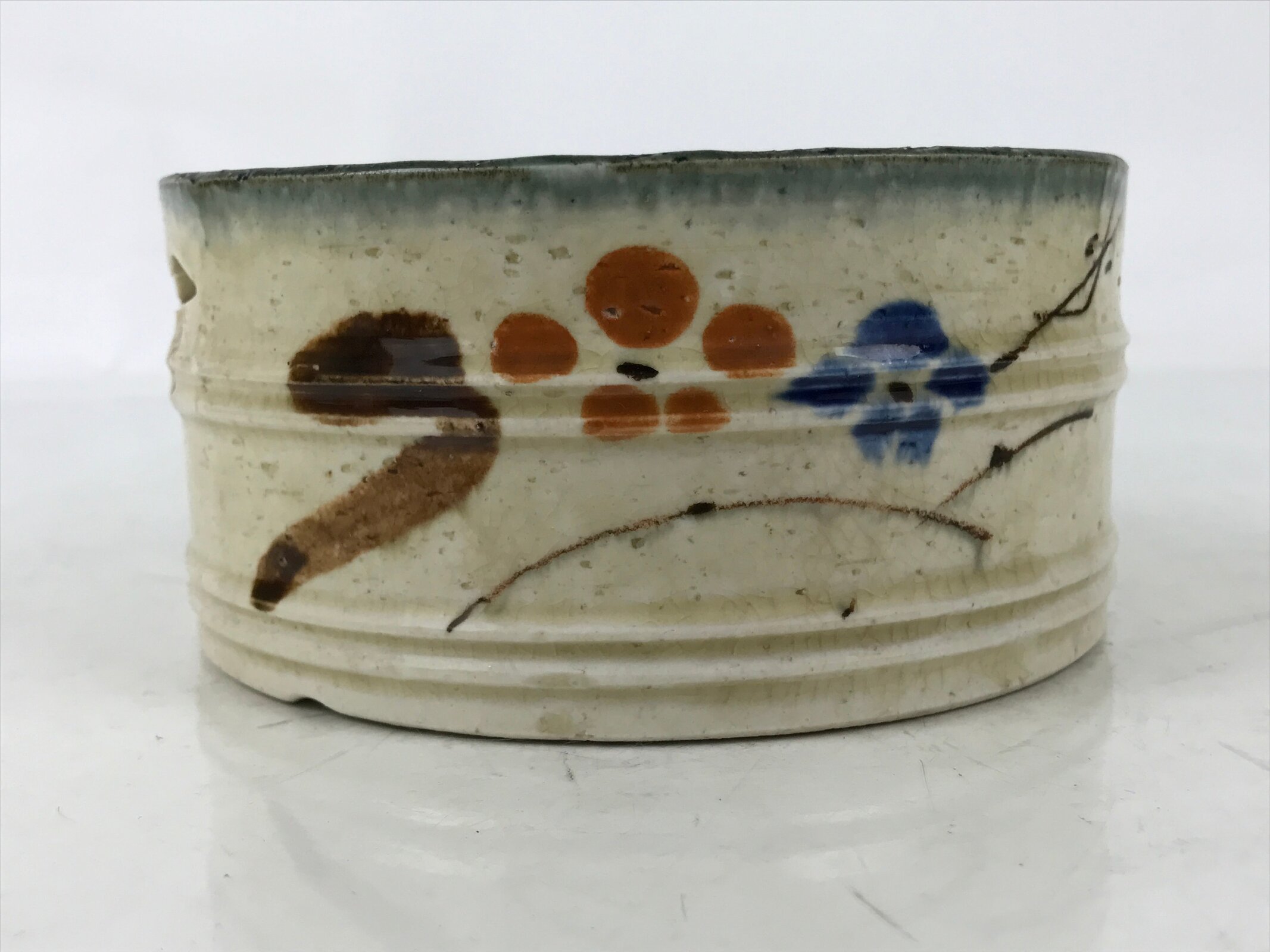 Japanese Small Ceramic Suiban Flower Vase Pottery Ikebana Arrangement Plum Y444