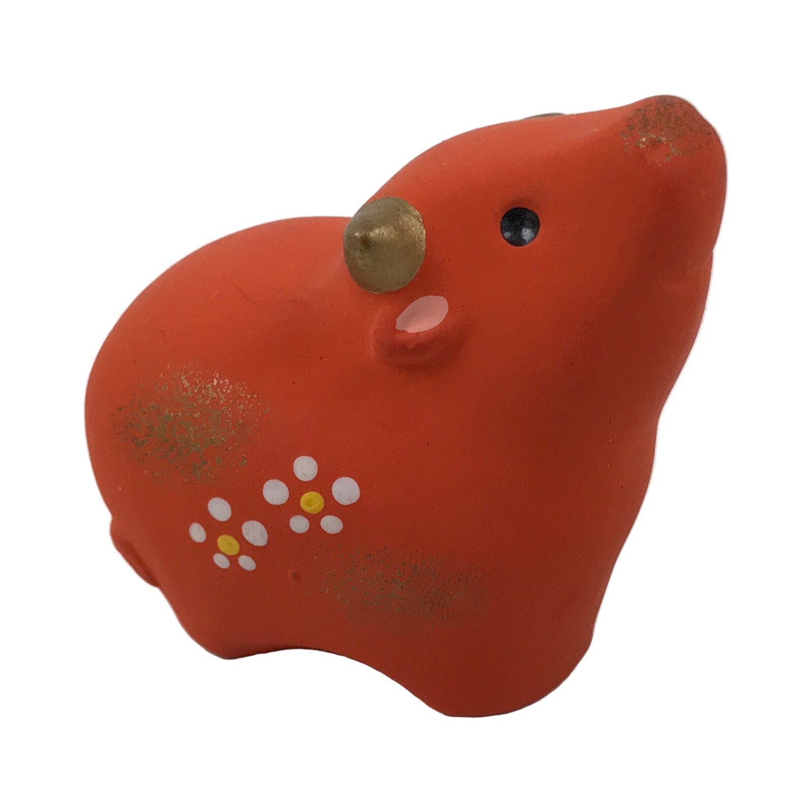 Japanese Small Clay Cow Figurine Vtg Zodiac Ushi Okimono Statue Decor Red ST77