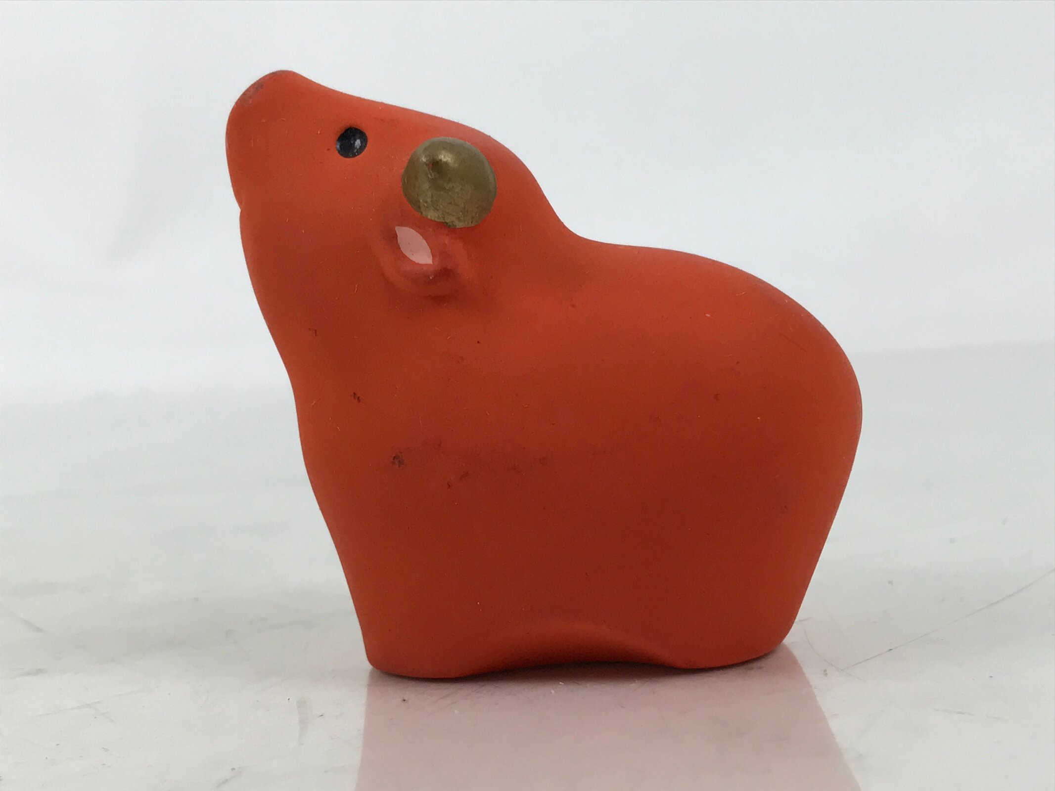 Japanese Small Clay Cow Figurine Vtg Zodiac Ushi Okimono Statue Decor Red ST77