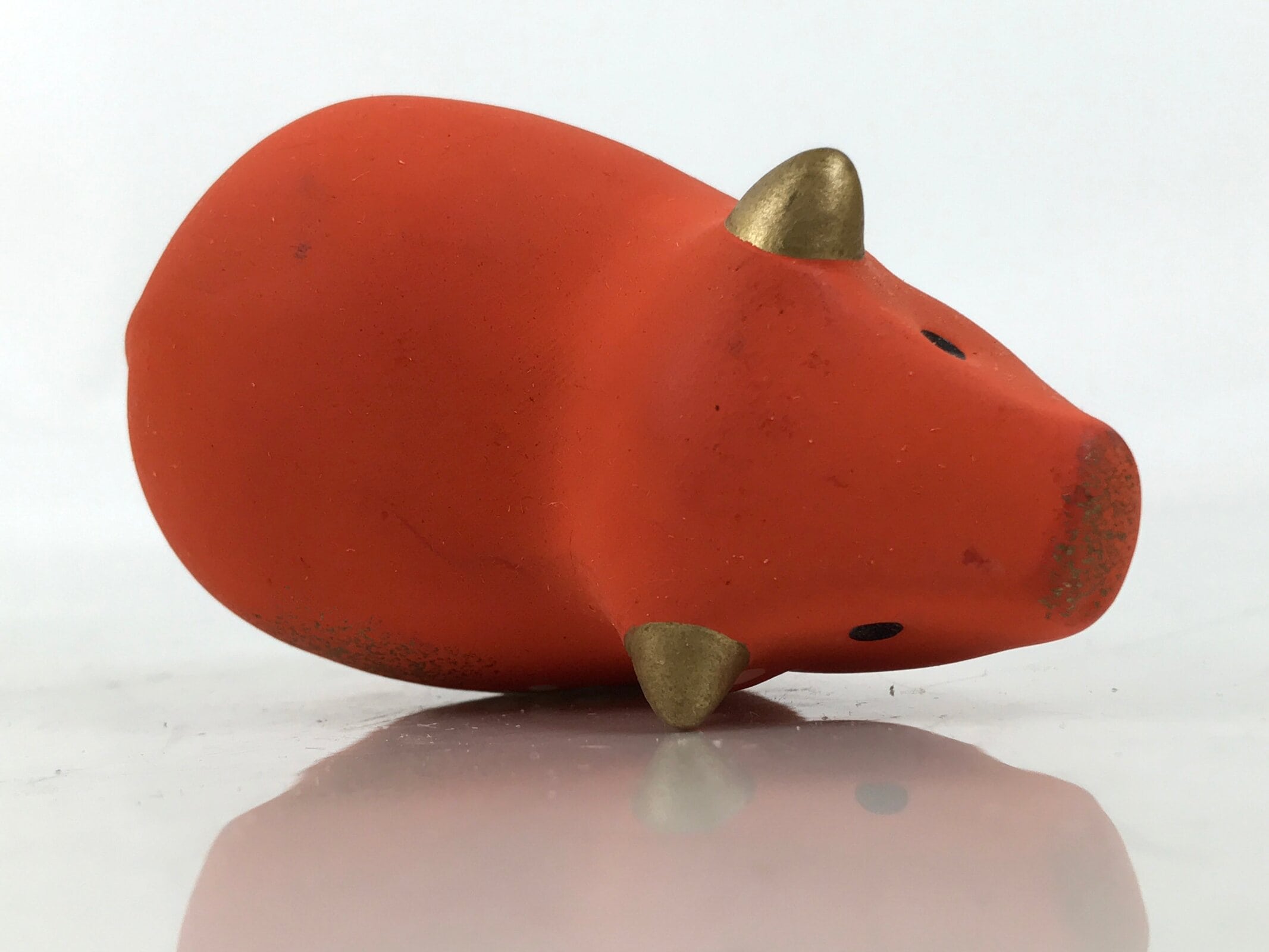 Japanese Small Clay Cow Figurine Vtg Zodiac Ushi Okimono Statue Decor Red ST77