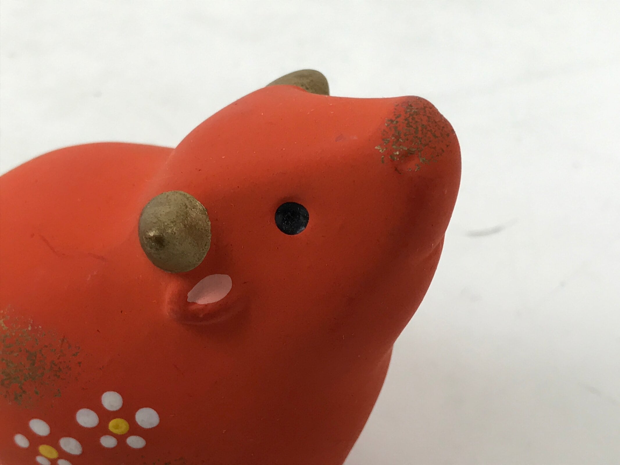 Japanese Small Clay Cow Figurine Vtg Zodiac Ushi Okimono Statue Decor Red ST77