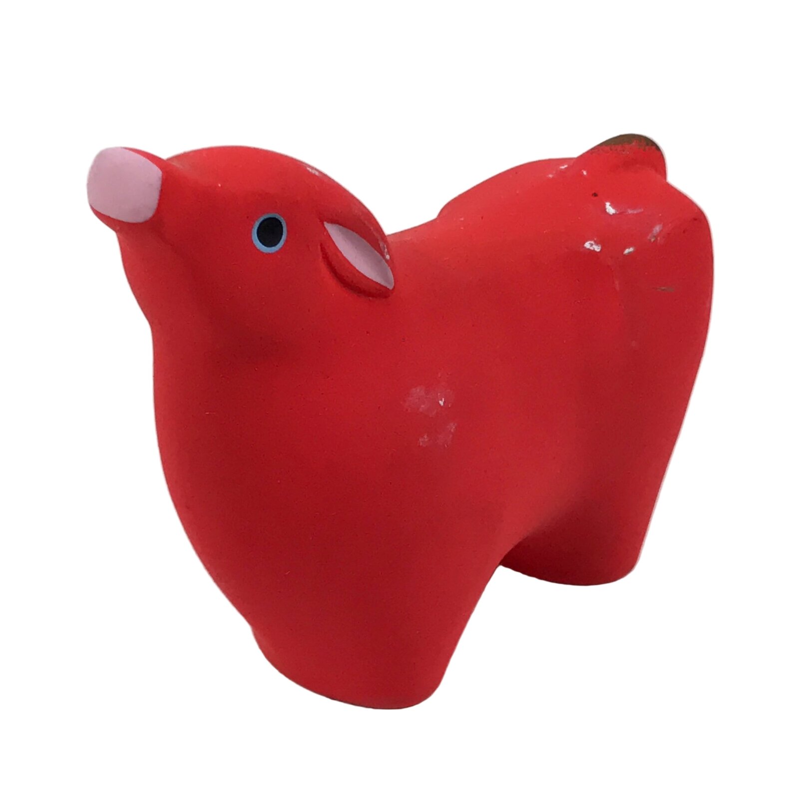 Japanese Small Clay Cow Figurine Vtg Zodiac Ushi Okimono Statue Decor Red ST78