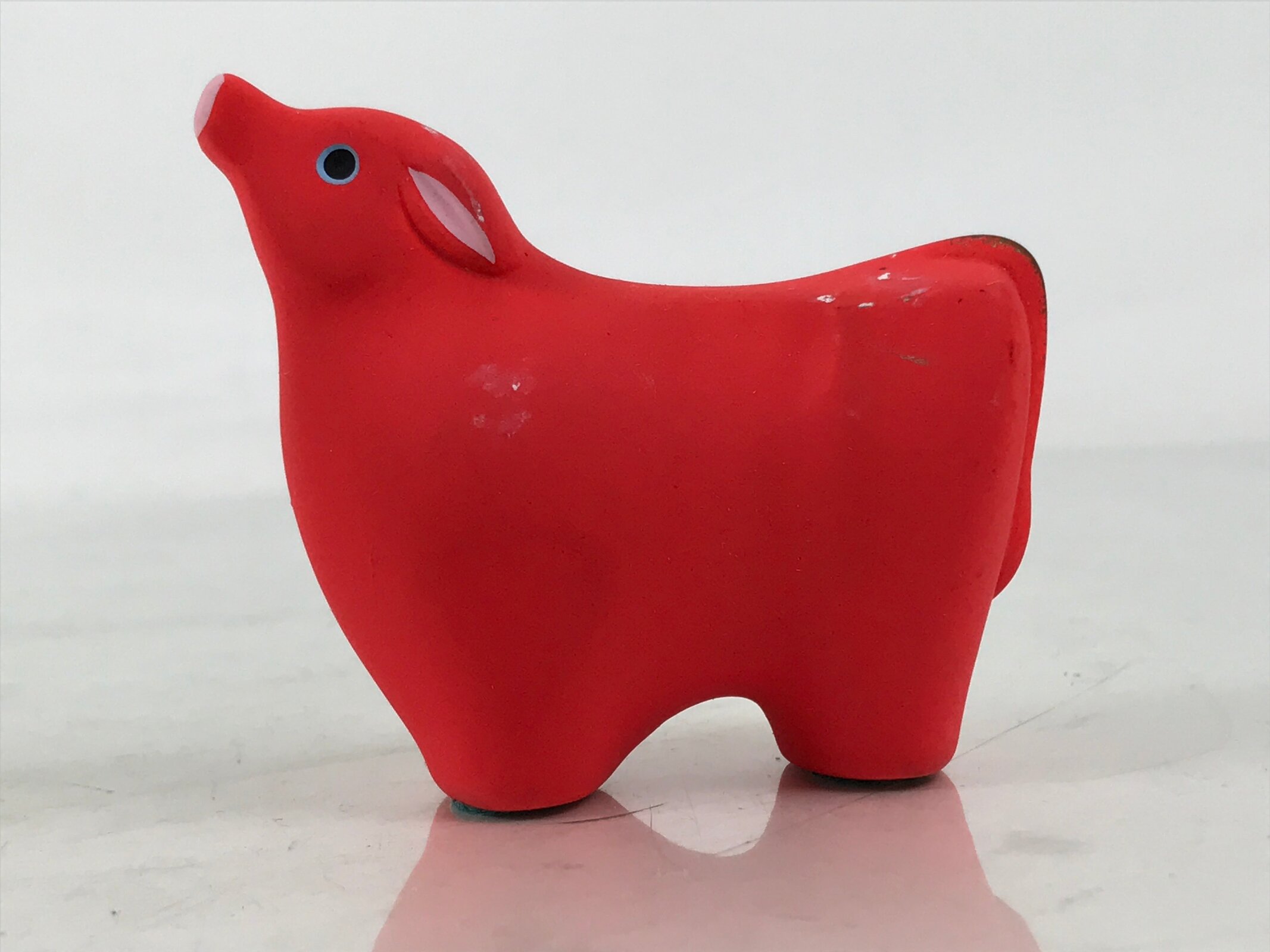 Japanese Small Clay Cow Figurine Vtg Zodiac Ushi Okimono Statue Decor Red ST78