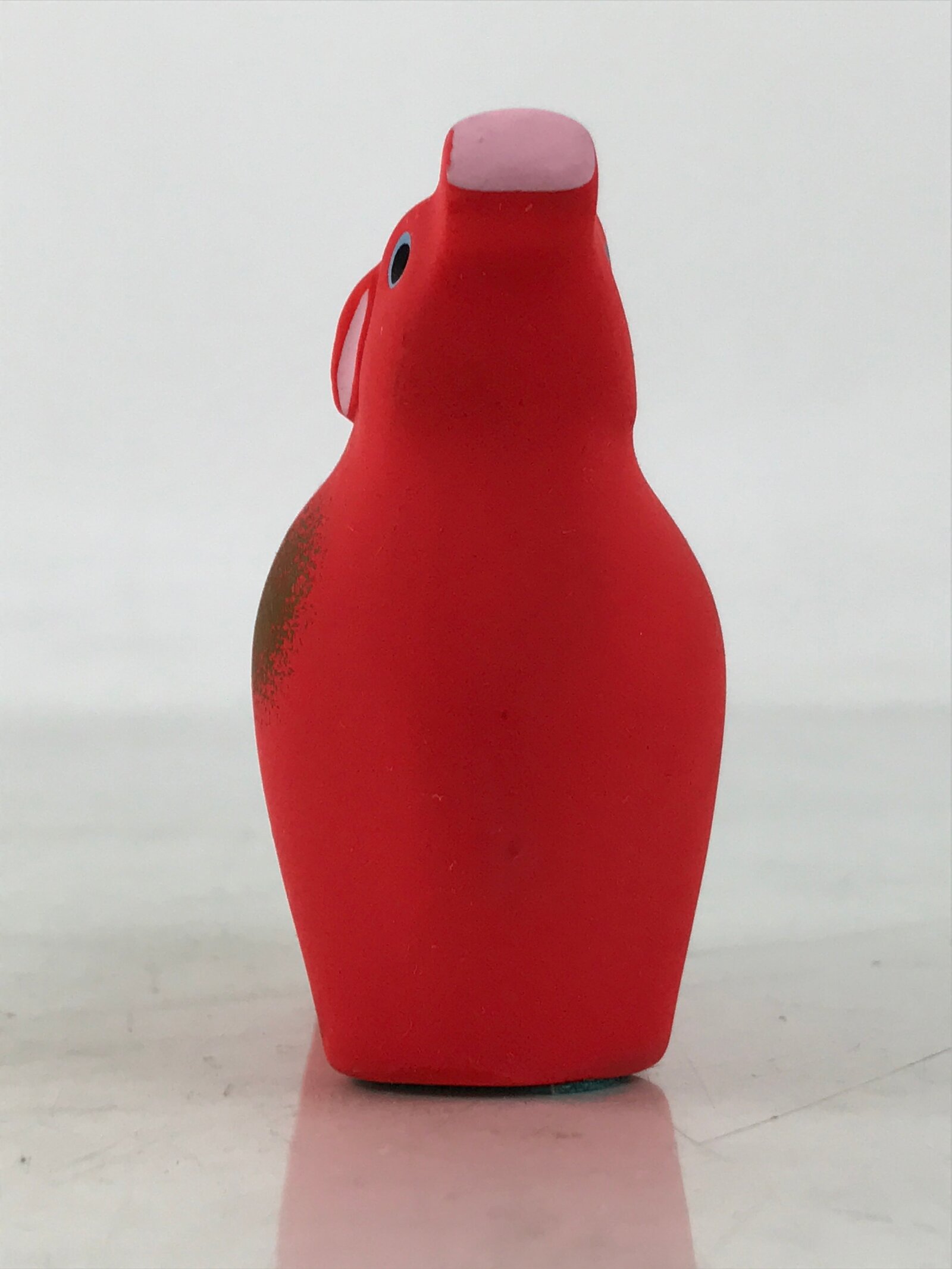 Japanese Small Clay Cow Figurine Vtg Zodiac Ushi Okimono Statue Decor Red ST78