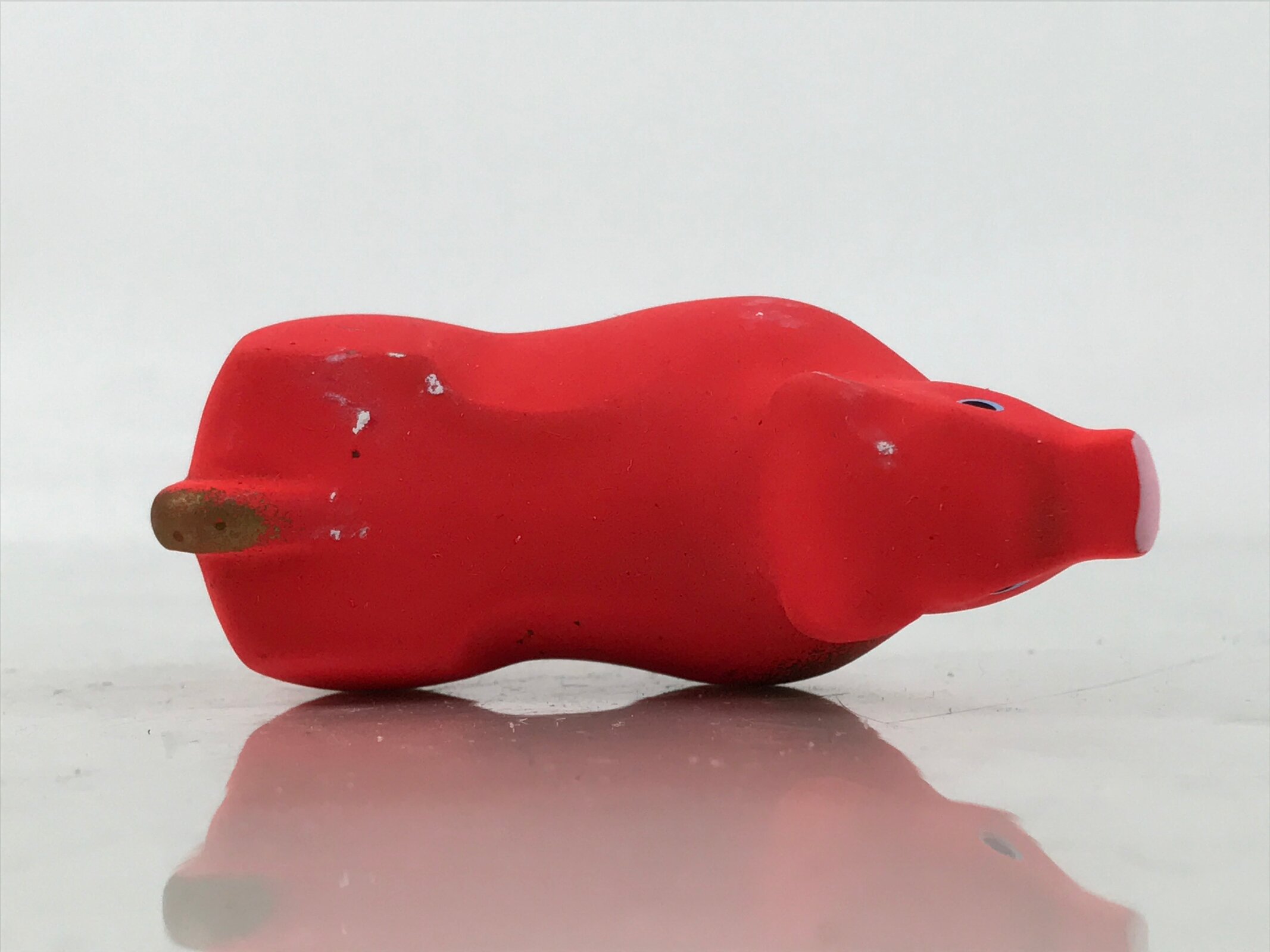 Japanese Small Clay Cow Figurine Vtg Zodiac Ushi Okimono Statue Decor Red ST78