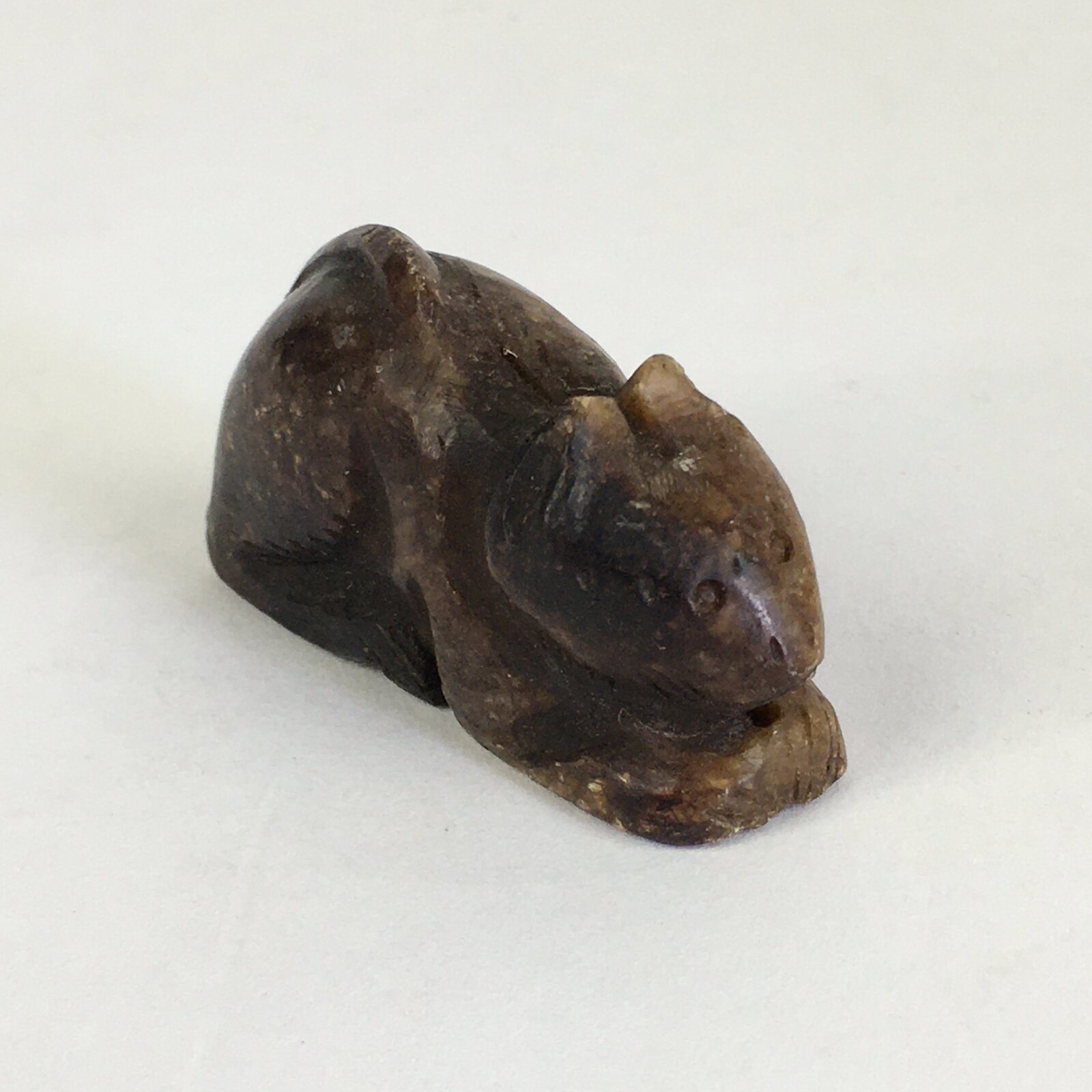 Japanese Small Stone Figurine Vtg Stone sculpture Cat Brown Okimono JK317