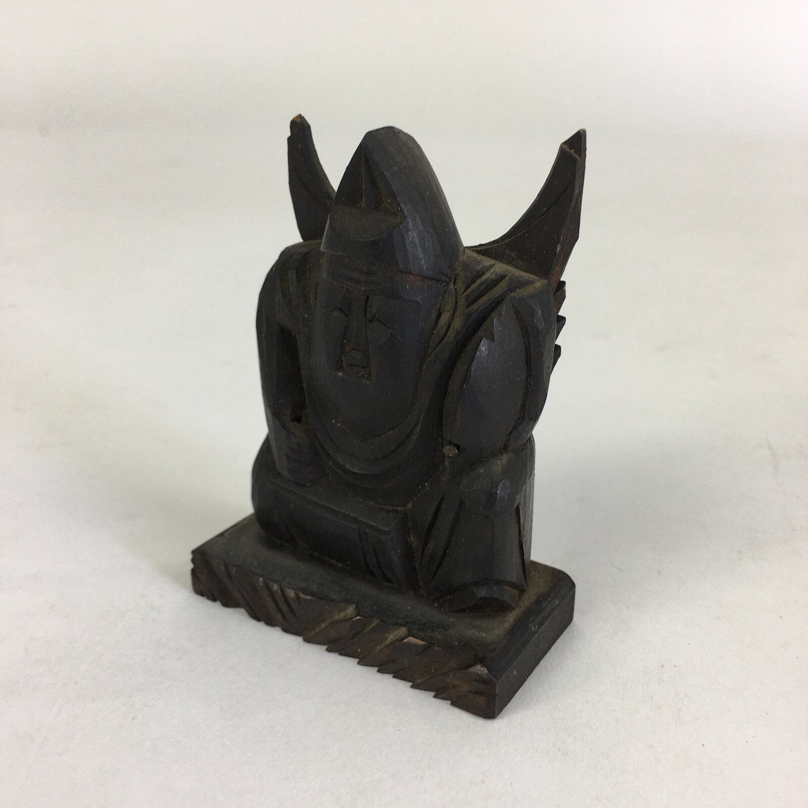 Japanese Small Wood Figurine Vtg Woodcraft Ebisu Black Okimono JK318