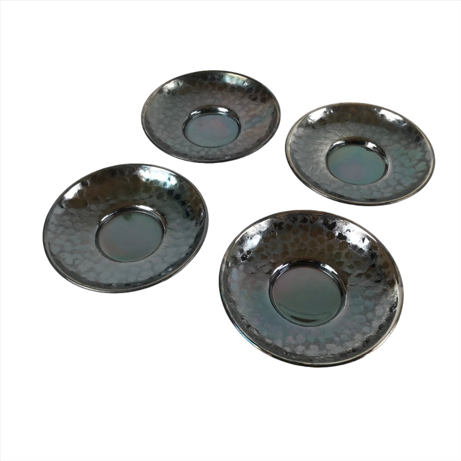 Japanese Smoked Silver Brass Metal Drink Saucer Vtg Chataku Coaster 4pc L241