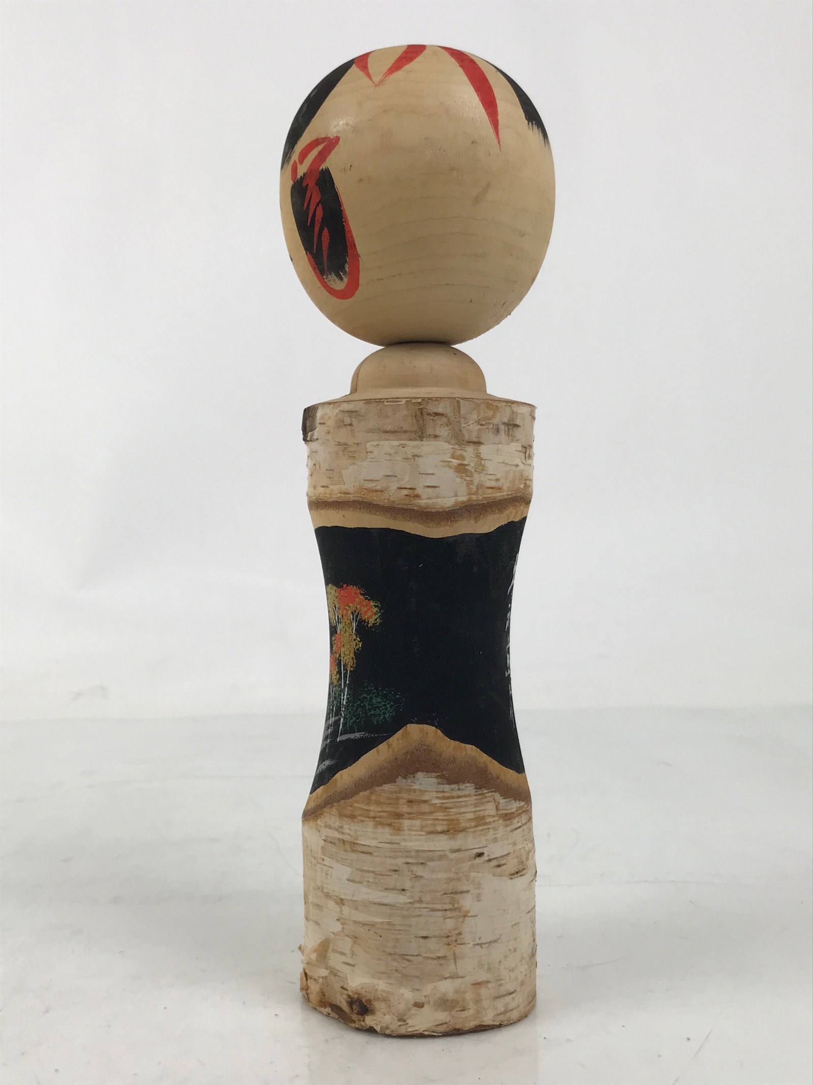 Japanese Souvenir Wooden Kokeshi Doll Vtg Landscape Poem Momiji Birch KF741