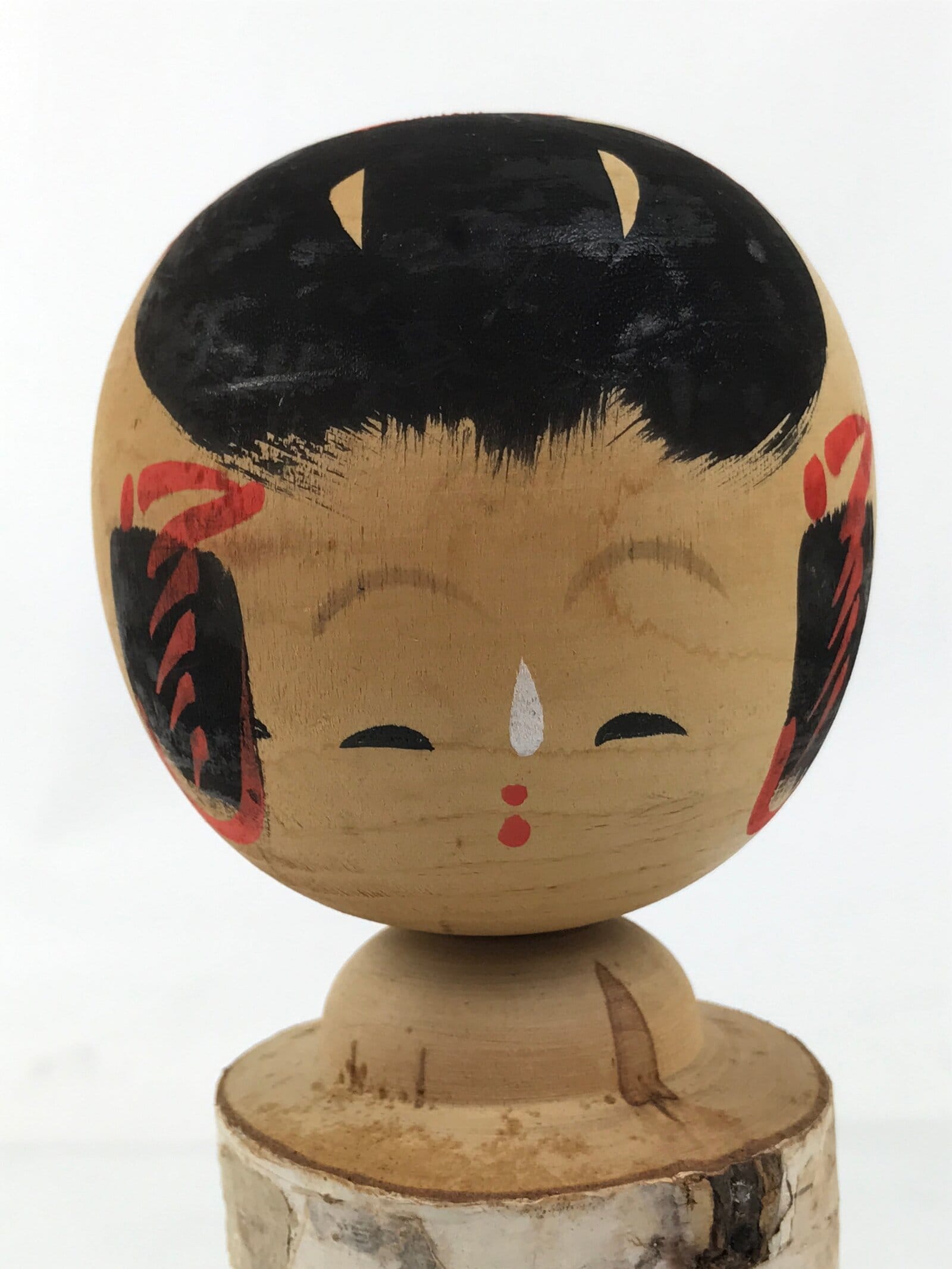 Japanese Souvenir Wooden Kokeshi Doll Vtg Landscape Poem Momiji Birch KF741