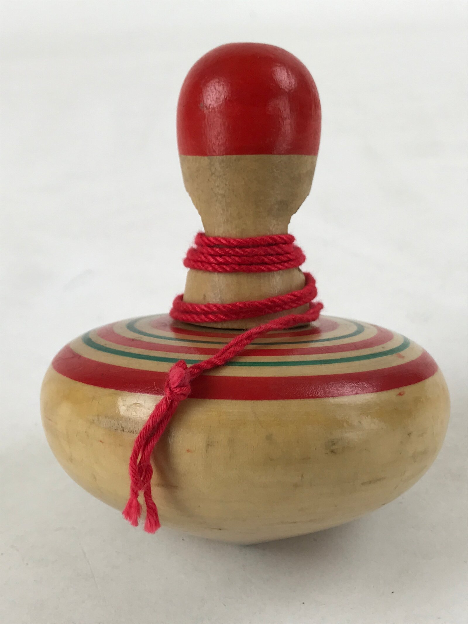 Japanese Spinning Top W/ Removable Handler Vtg Wooden Koma Toy Red Green JK660
