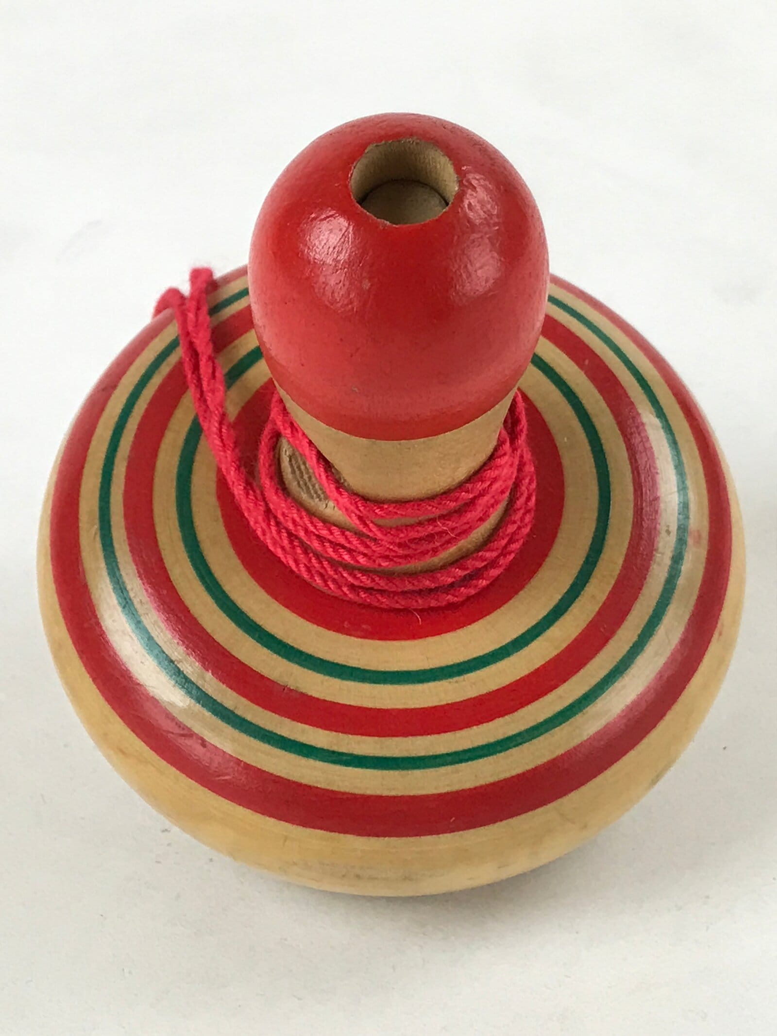 Japanese Spinning Top W/ Removable Handler Vtg Wooden Koma Toy Red Green JK660