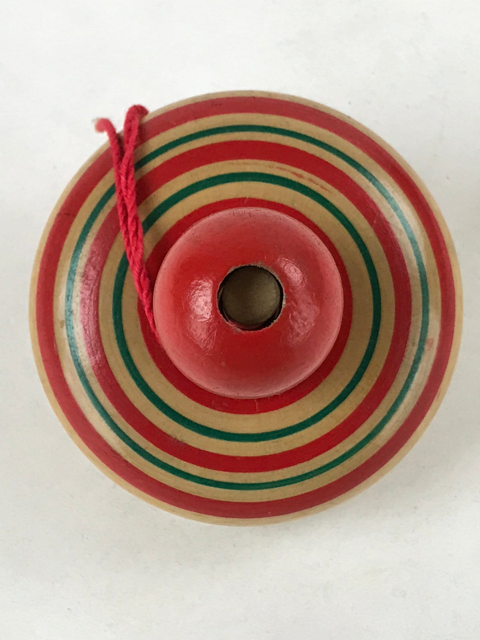 Japanese Spinning Top W/ Removable Handler Vtg Wooden Koma Toy Red Green JK660