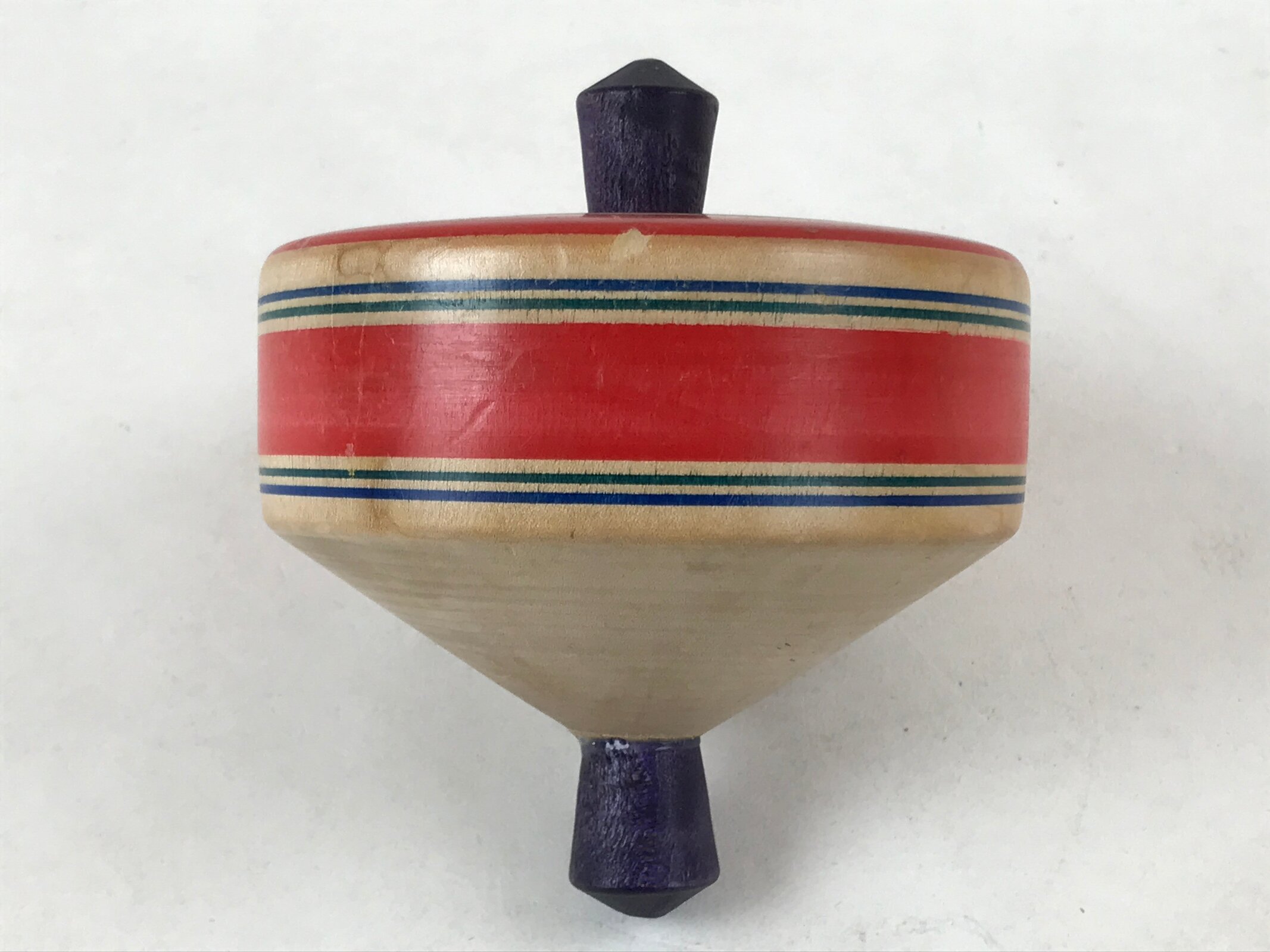 Japanese Spinning Top W/ String Vtg Wooden Koma Toy Red Blue Green Yellow JK659