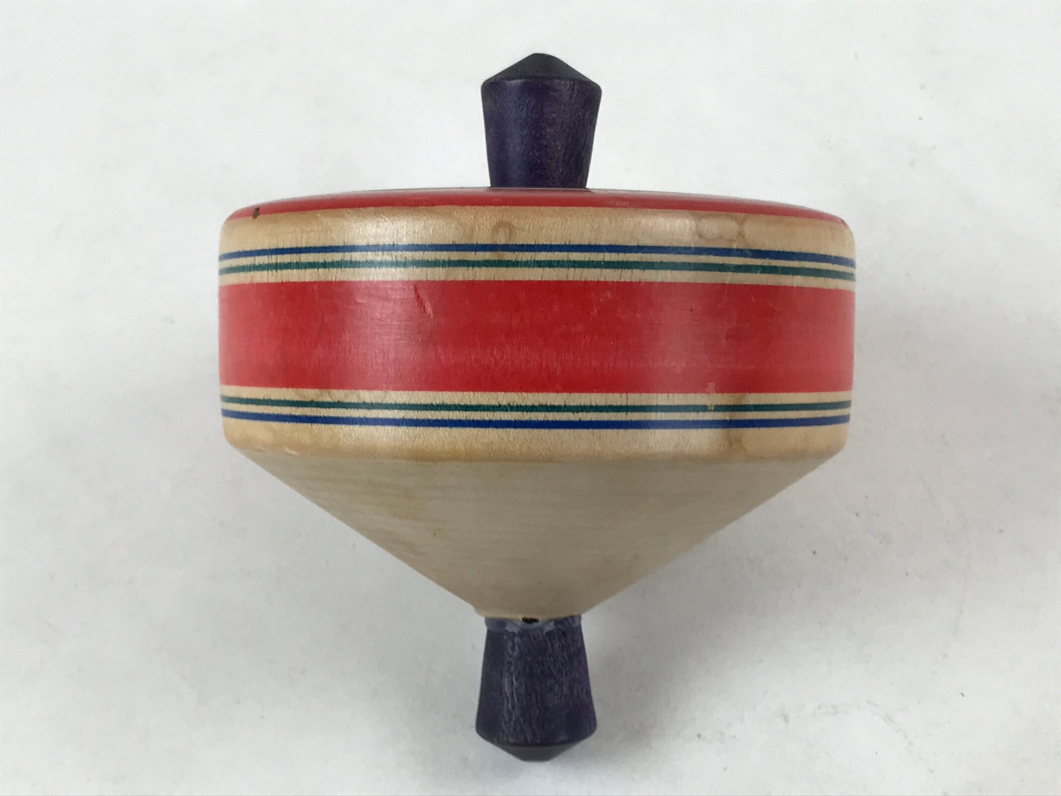 Japanese Spinning Top W/ String Vtg Wooden Koma Toy Red Blue Green Yellow JK659