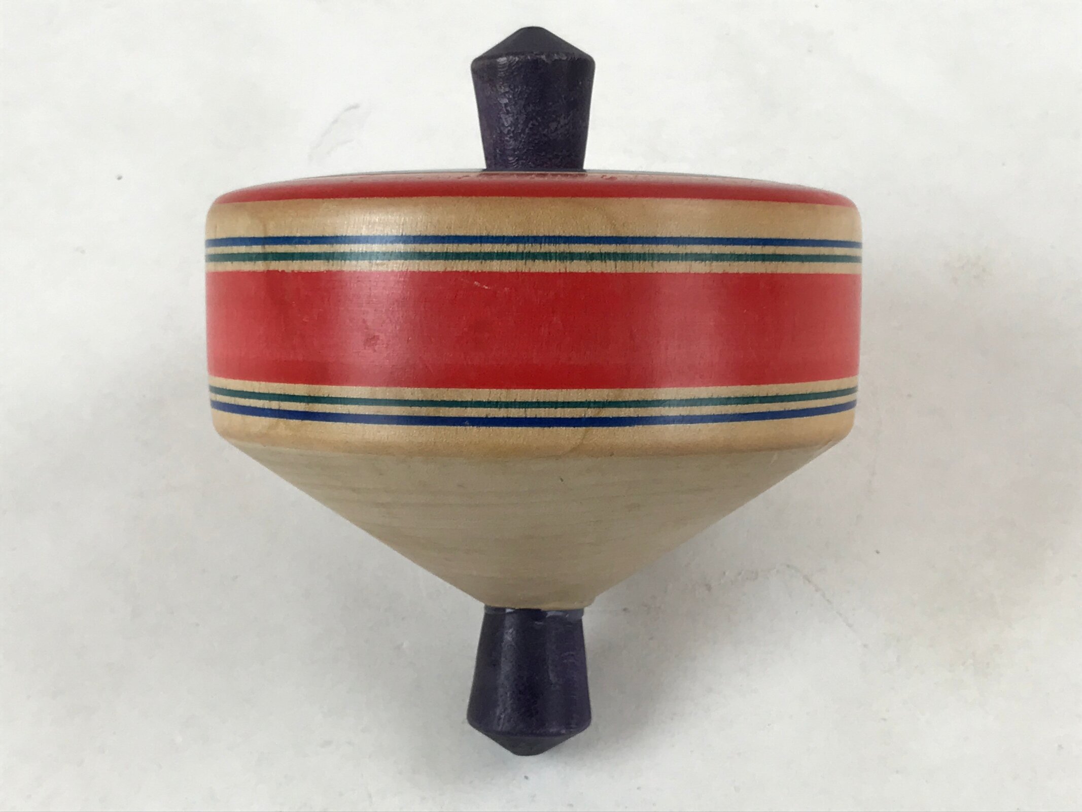 Japanese Spinning Top W/ String Vtg Wooden Koma Toy Red Blue Green Yellow JK659