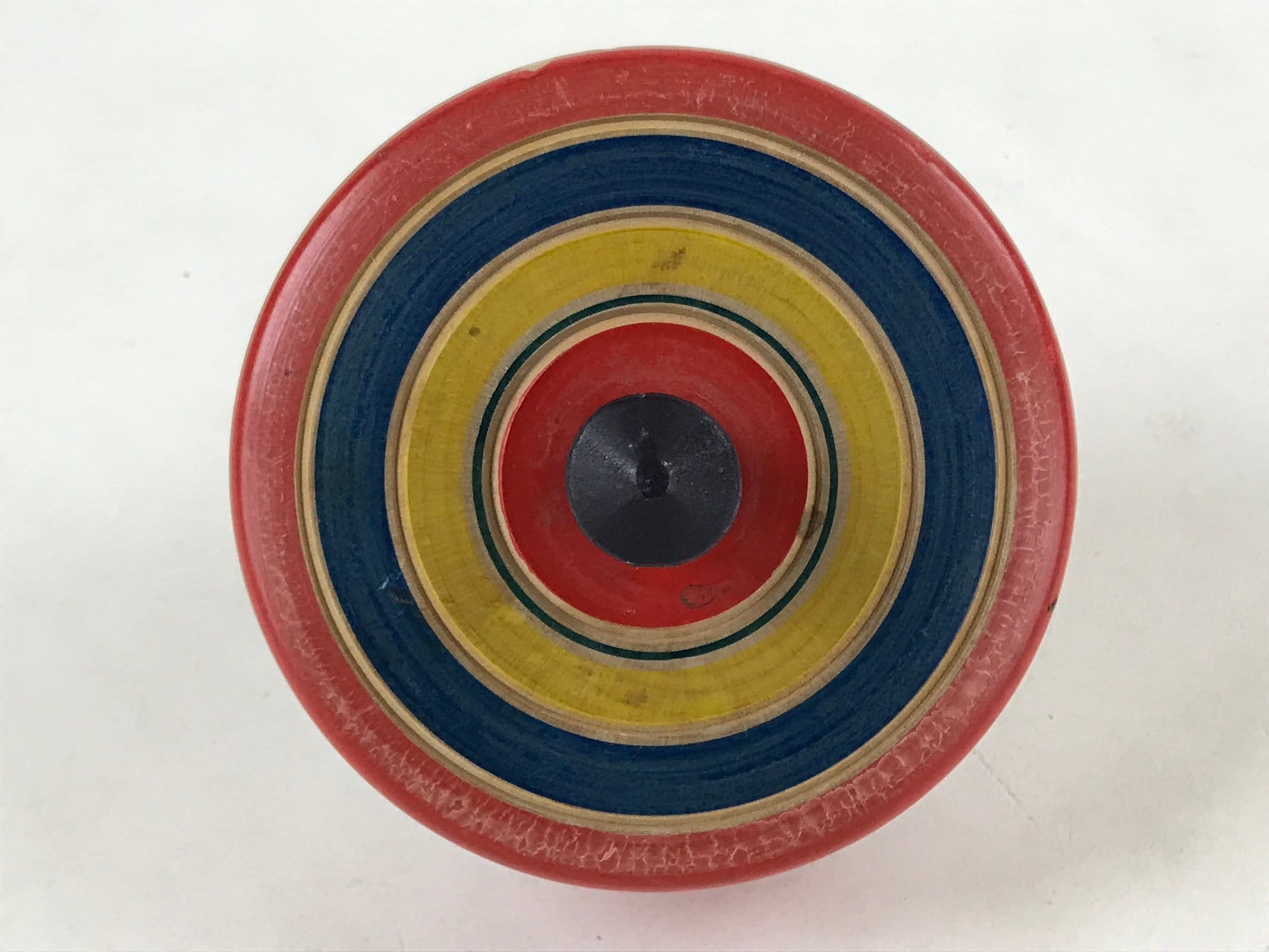 Japanese Spinning Top W/ String Vtg Wooden Koma Toy Red Blue Green Yellow JK659